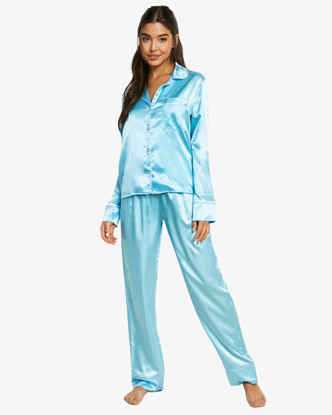 Sajiero Silk Pajama Suit with Scrunchie - Pearl