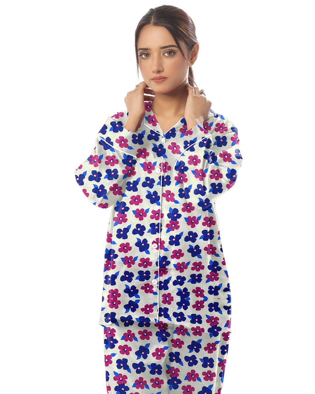 Linen Pajama Suit with Scrunchie - Dream Flora