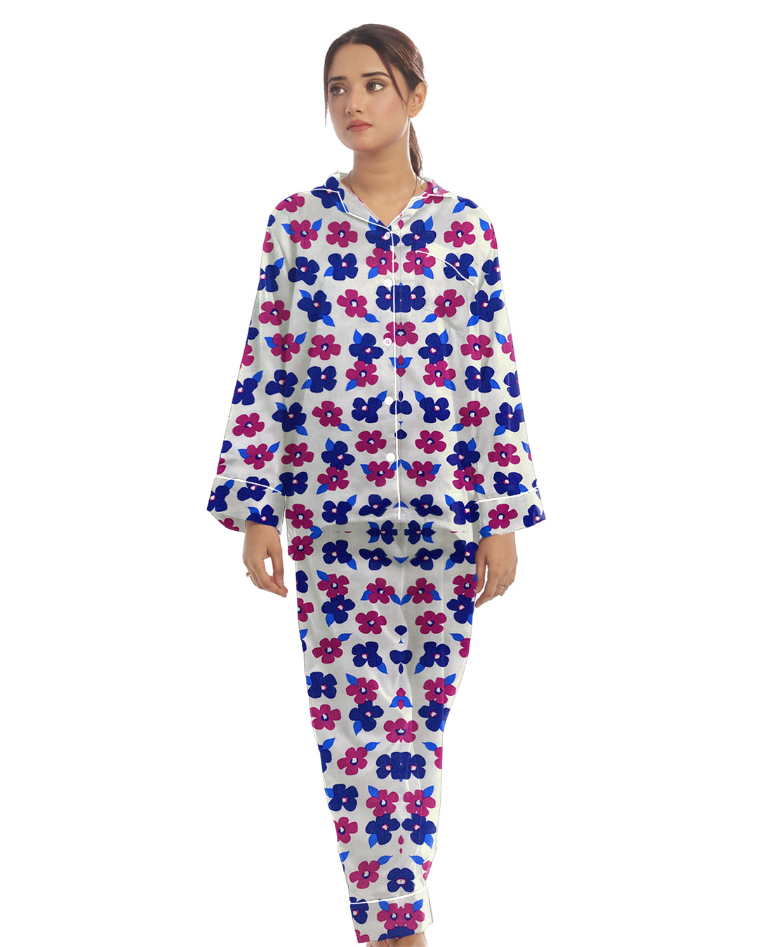 Linen Pajama Suit with Scrunchie - Dream Flora