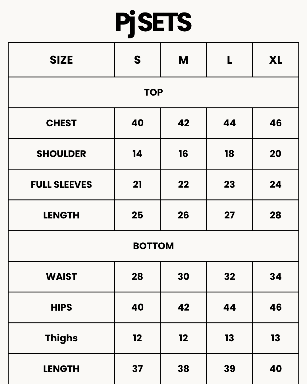 Size Chart for Linen Pajama Suit -  Melon Heart
