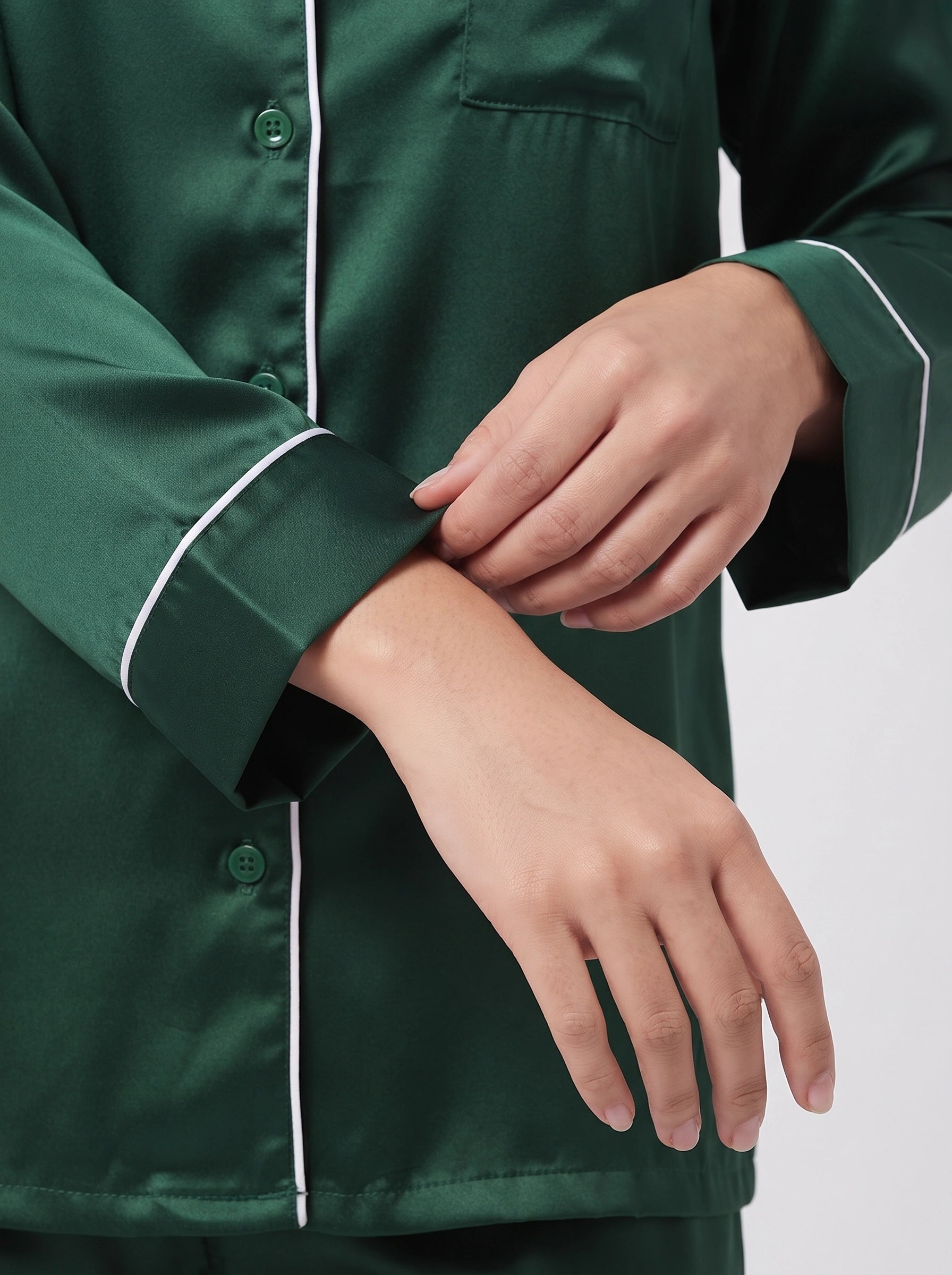 Satin Silk Pajama Suit - Noir - Dark Green