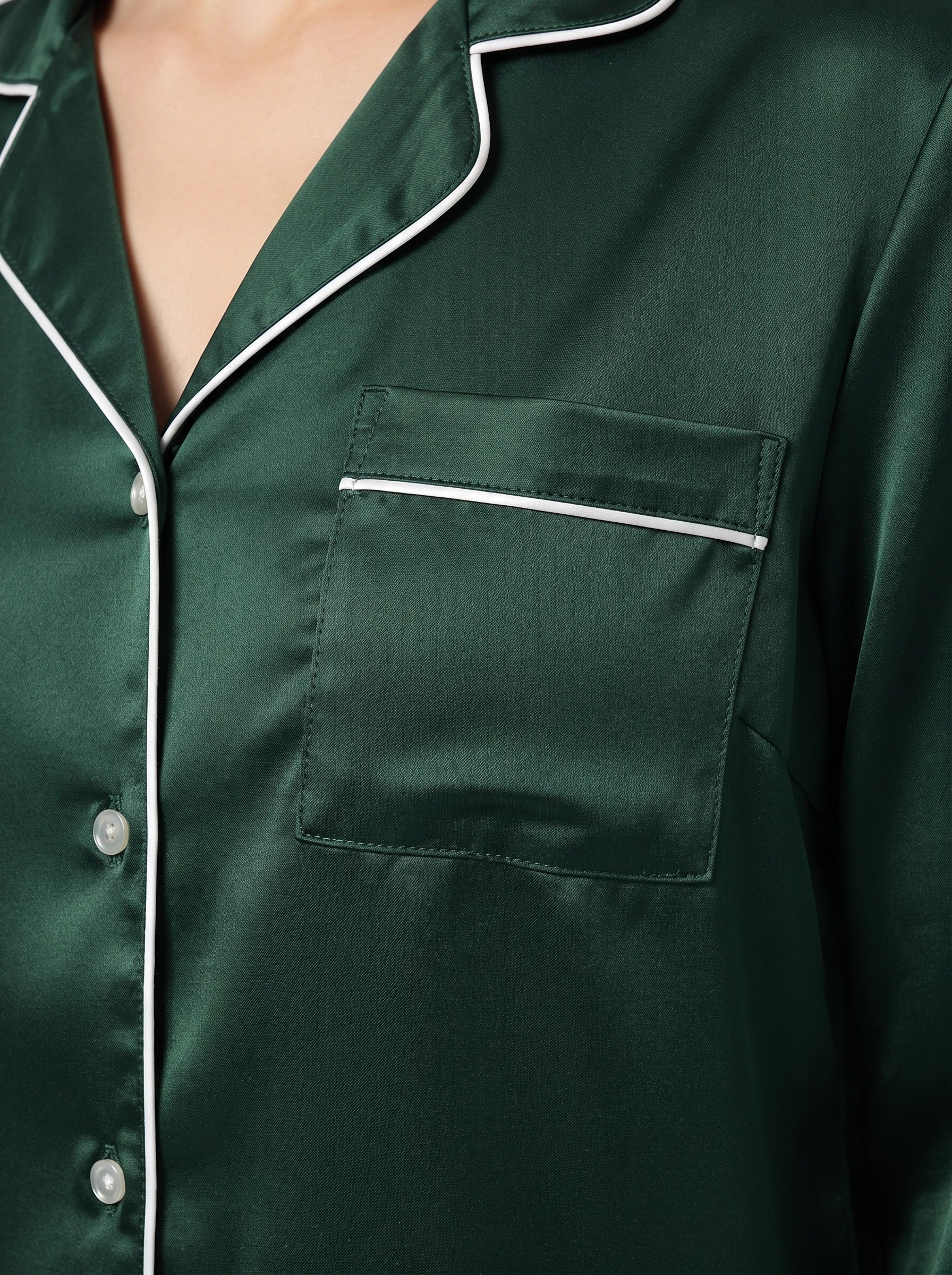Satin Silk Pajama Suit - Noir - Dark Green