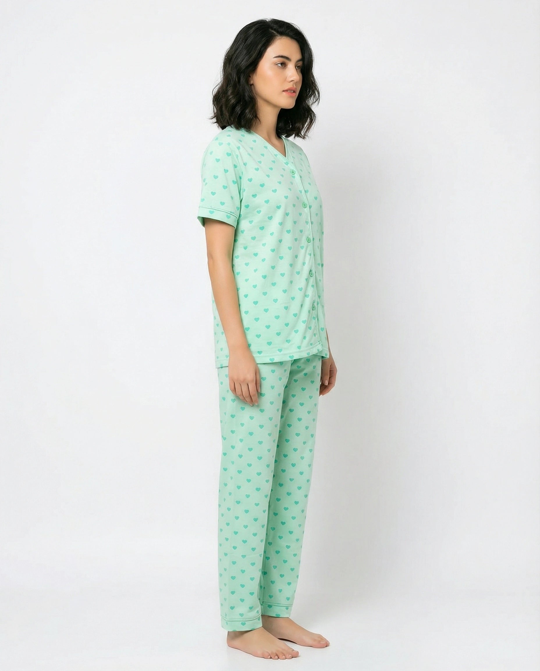 Cotton PJ Set - Heart Bliss - Green