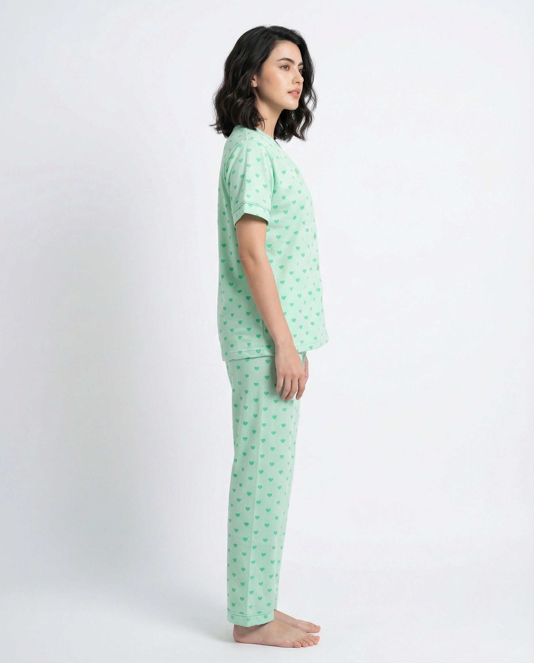 Cotton PJ Set - Heart Bliss - Green