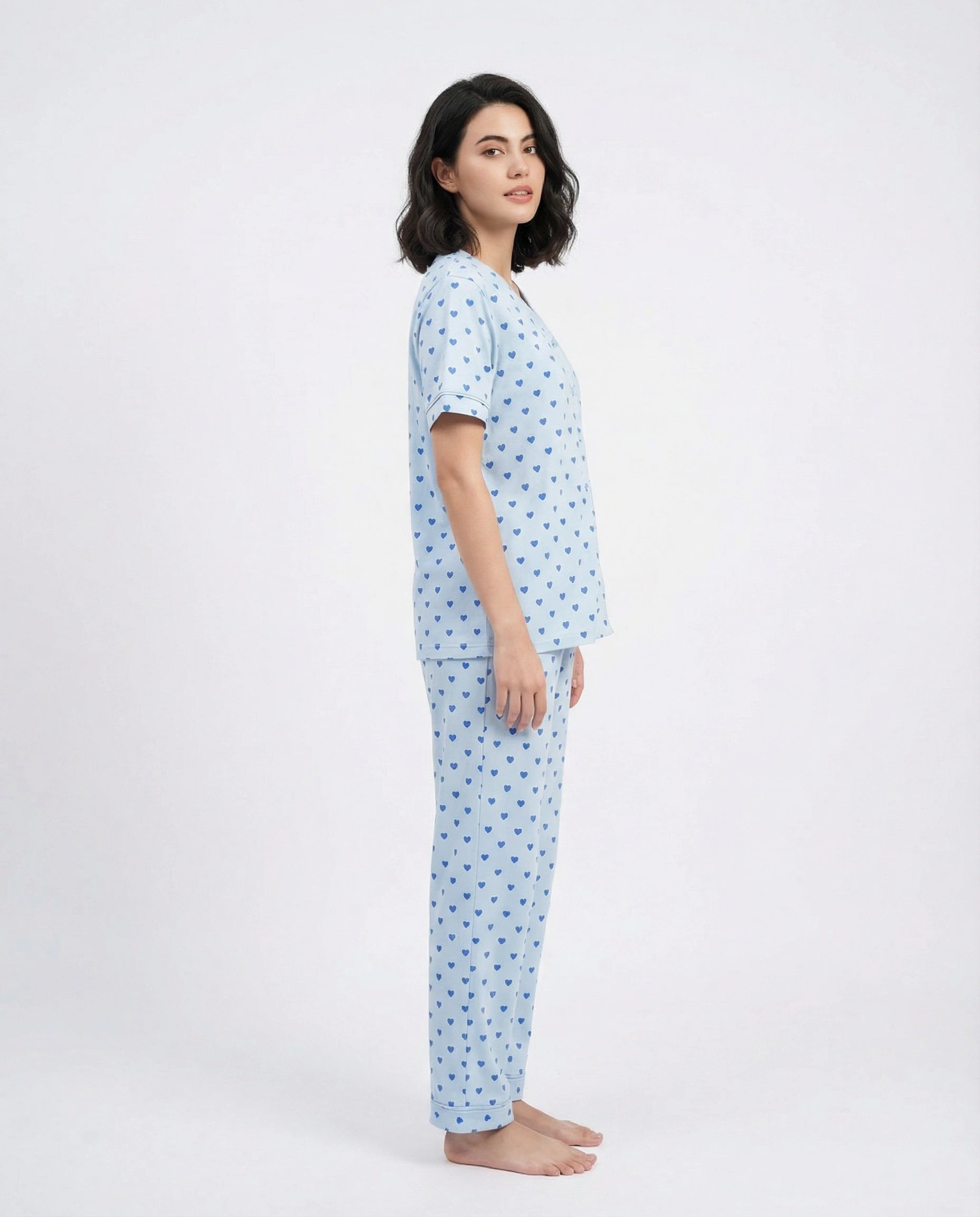 Cotton PJ Set - Heart Bliss - Blue