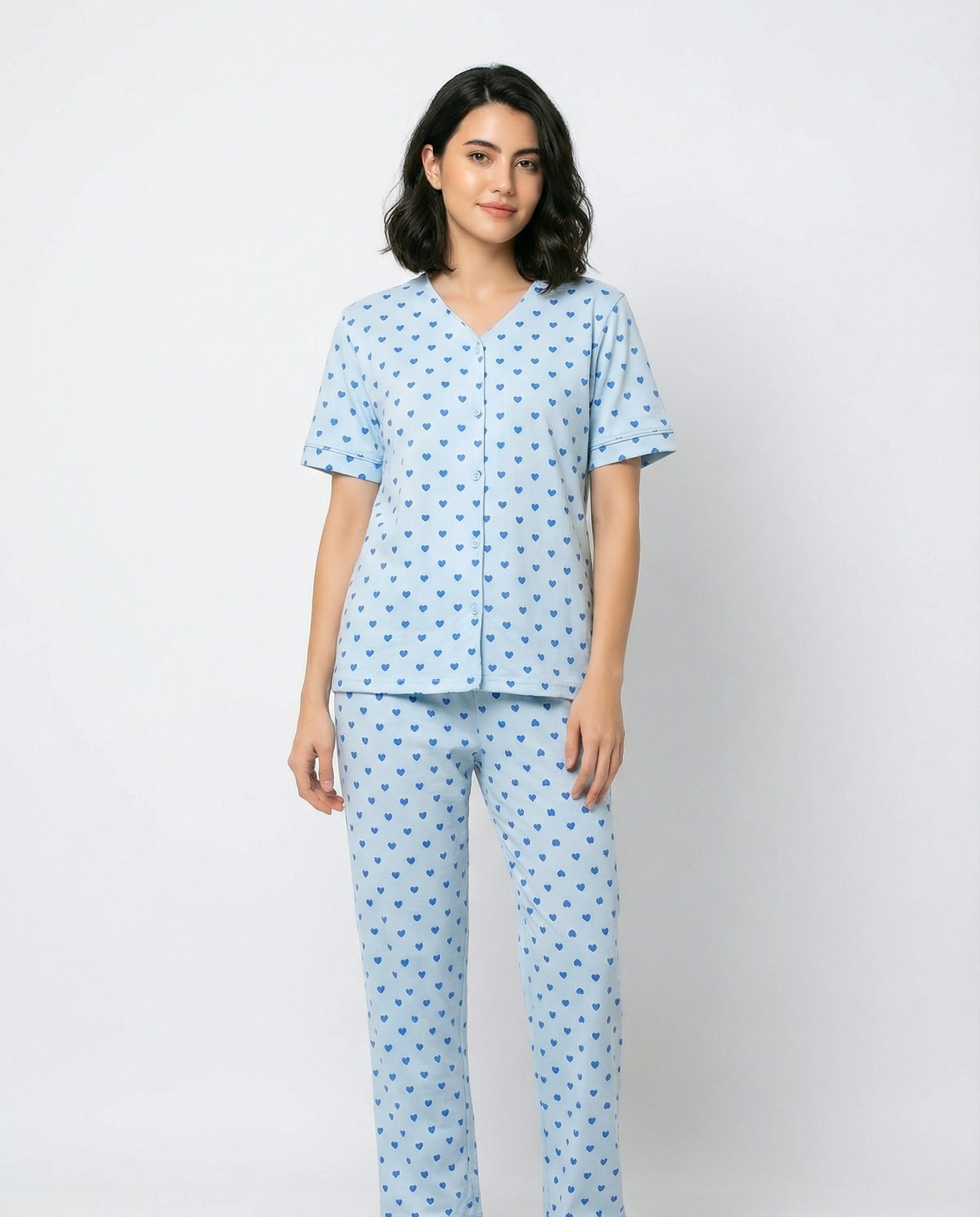 Cotton PJ Set - Heart Bliss - Blue
