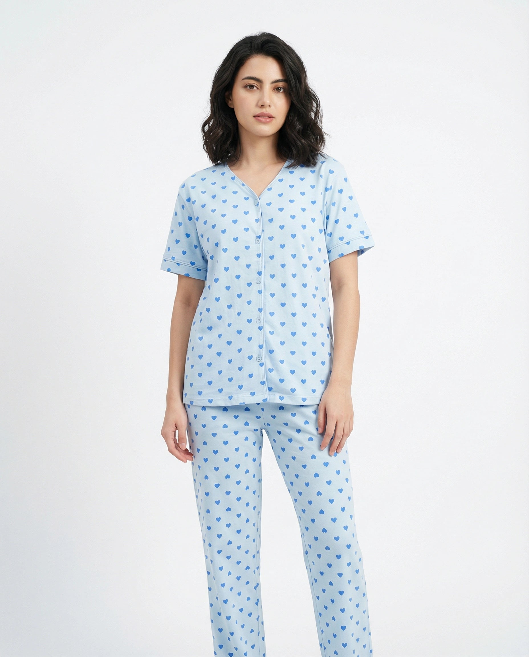 Cotton PJ Set - Heart Bliss - Blue