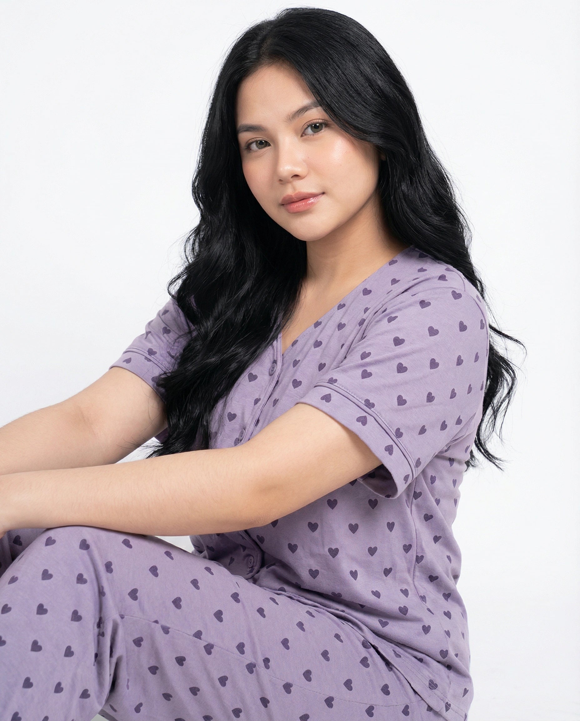 Cotton PJ Set - Heart Bliss - Purple
