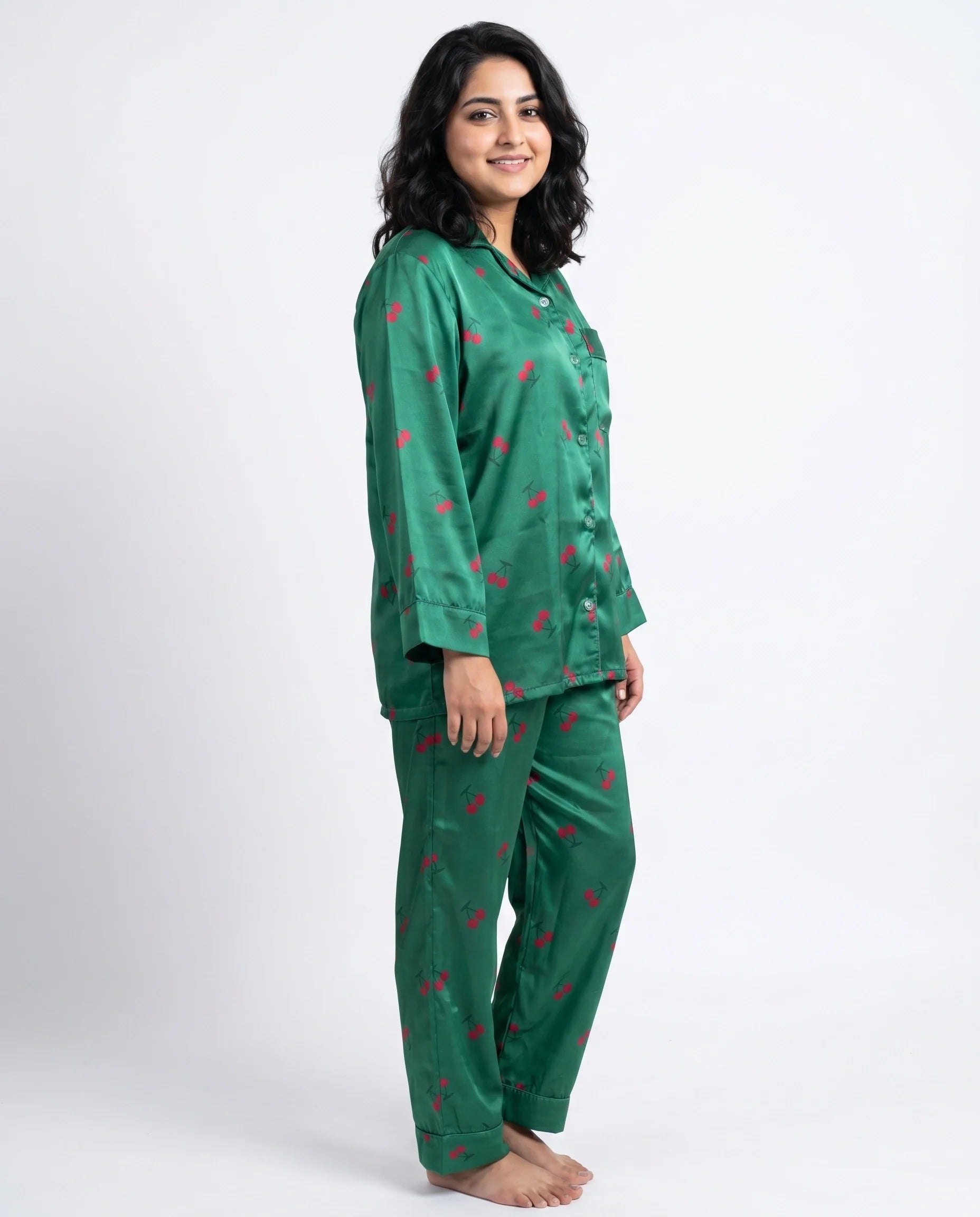 Silk PJ Set- Cherry Green
