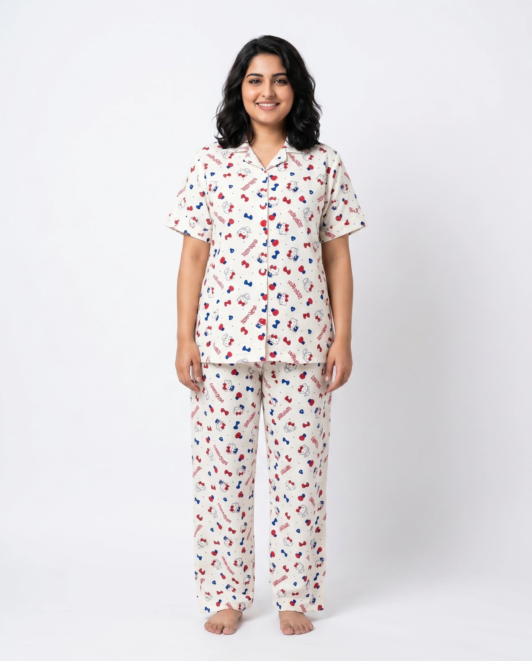 Summer Crinkled Pajama Suit - Kitty Charm