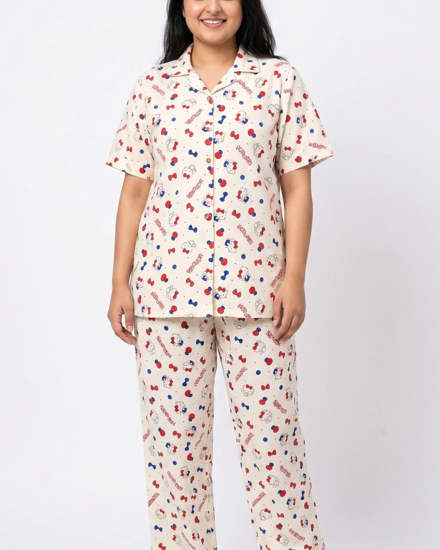 Summer Crinkled Pajama Suit - Kitty Charm