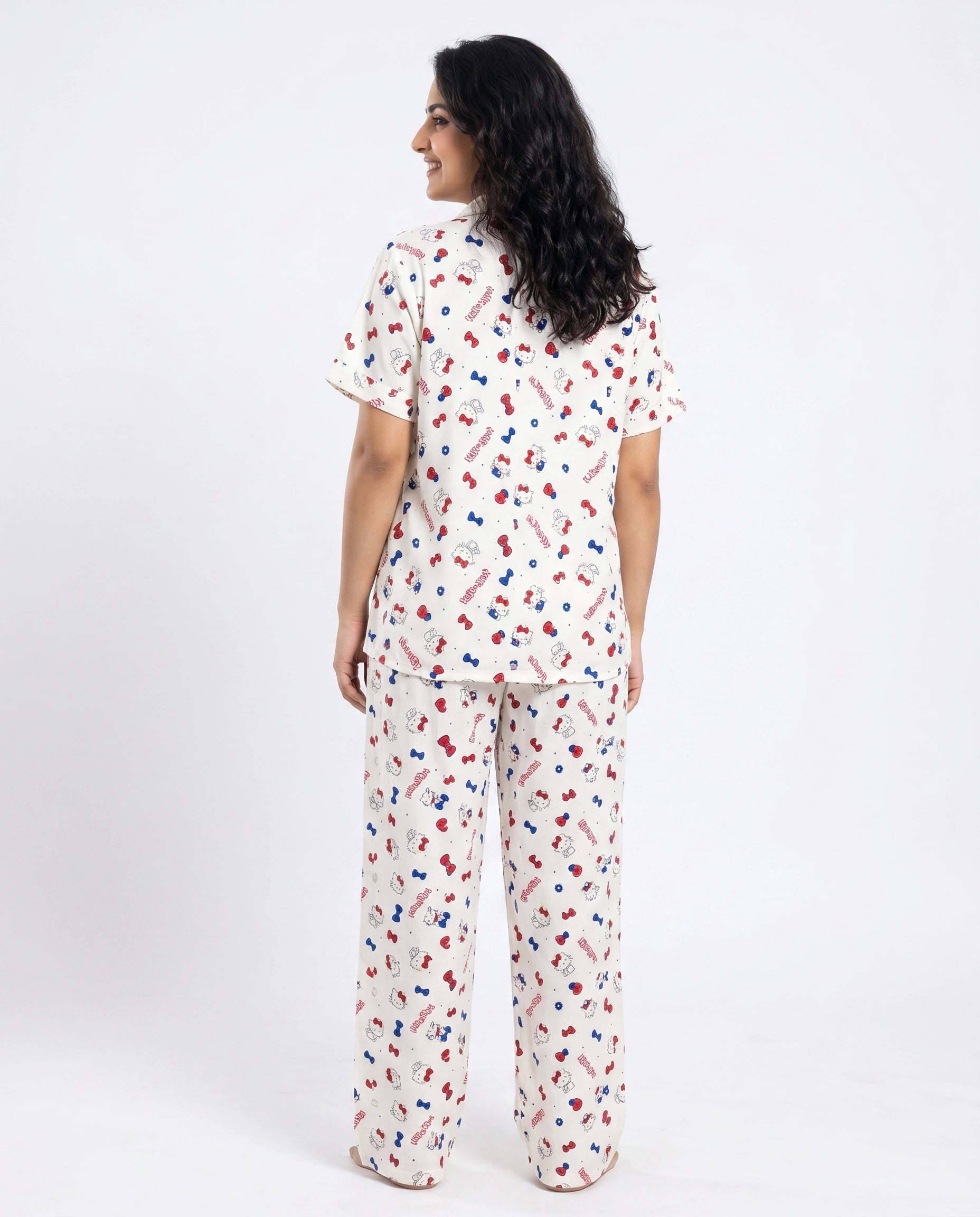 Summer Crinkled Pajama Suit - Kitty Charm
