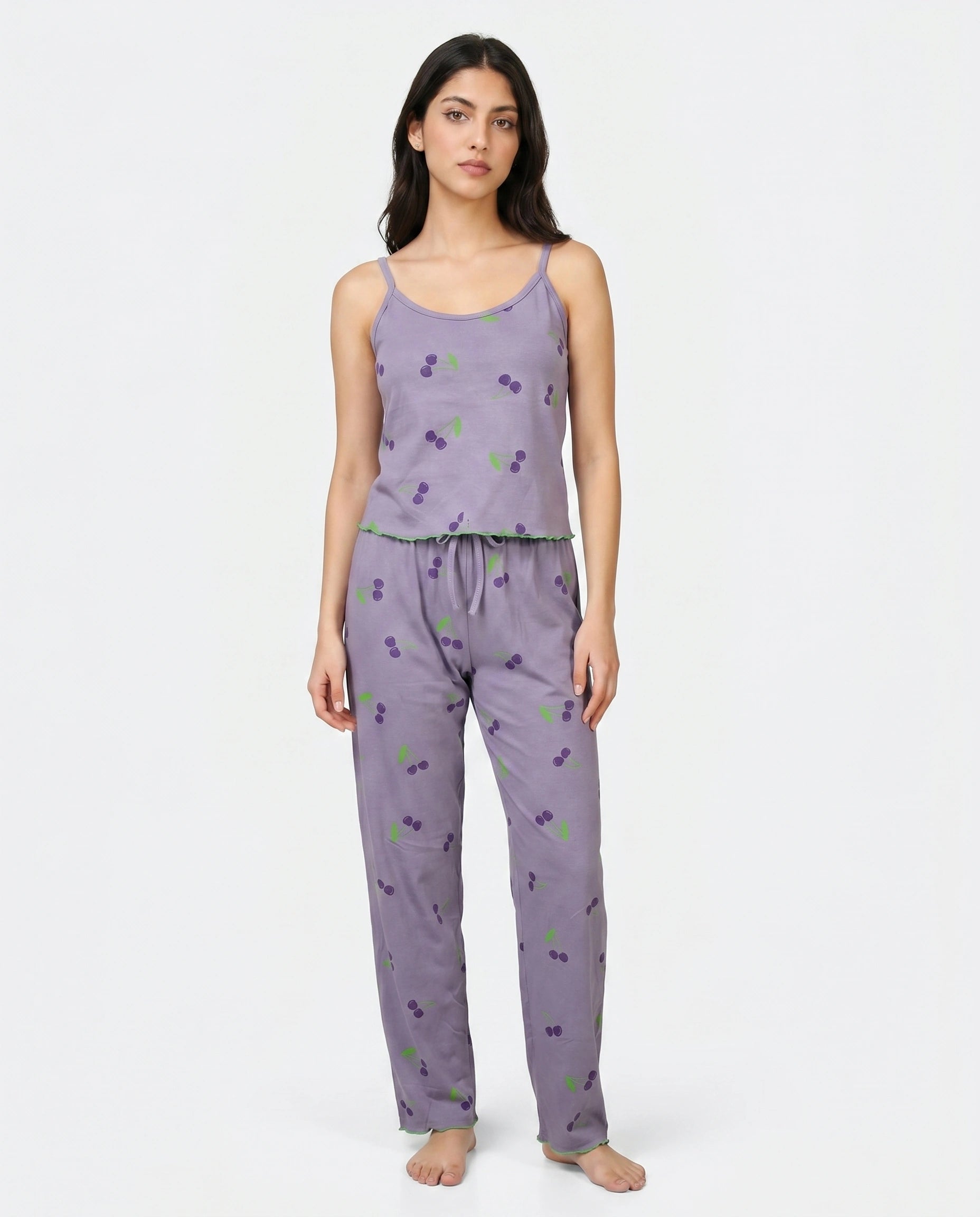 Cotton Sleeveless PJ Set - Cherry Bliss - Purple