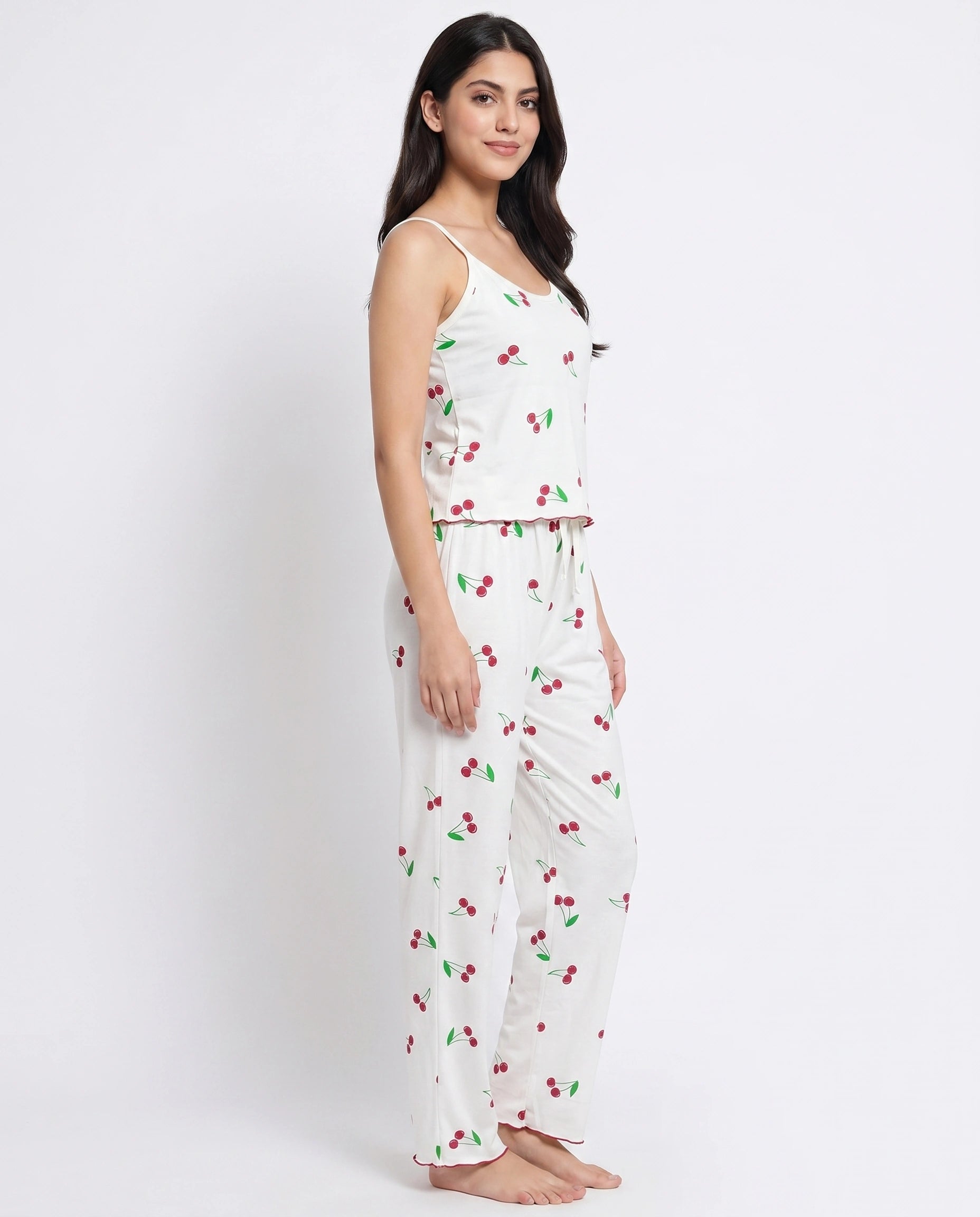 Cotton Sleeveless PJ Set - Cherry Bliss - White