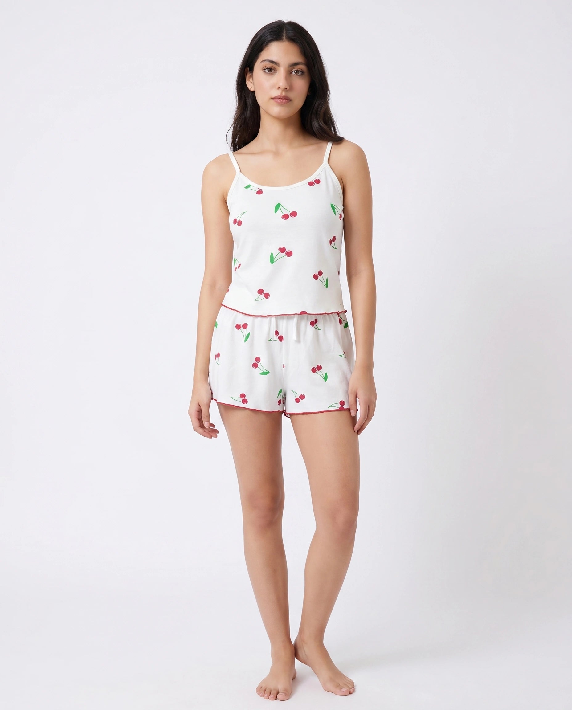 Cami Set - Cherry Breeze - White