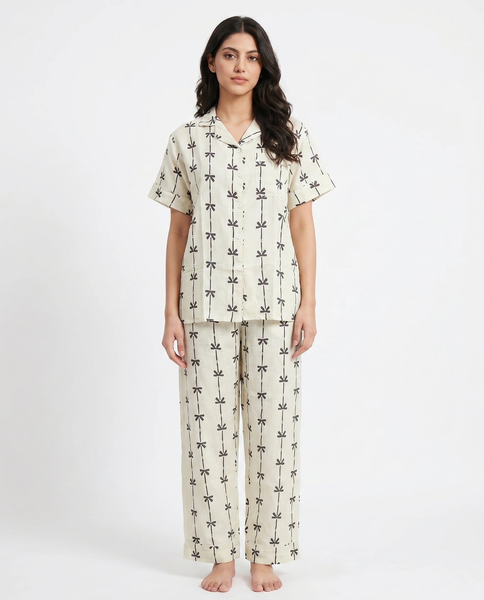 Linen Pajama Suit - Sketched Bow