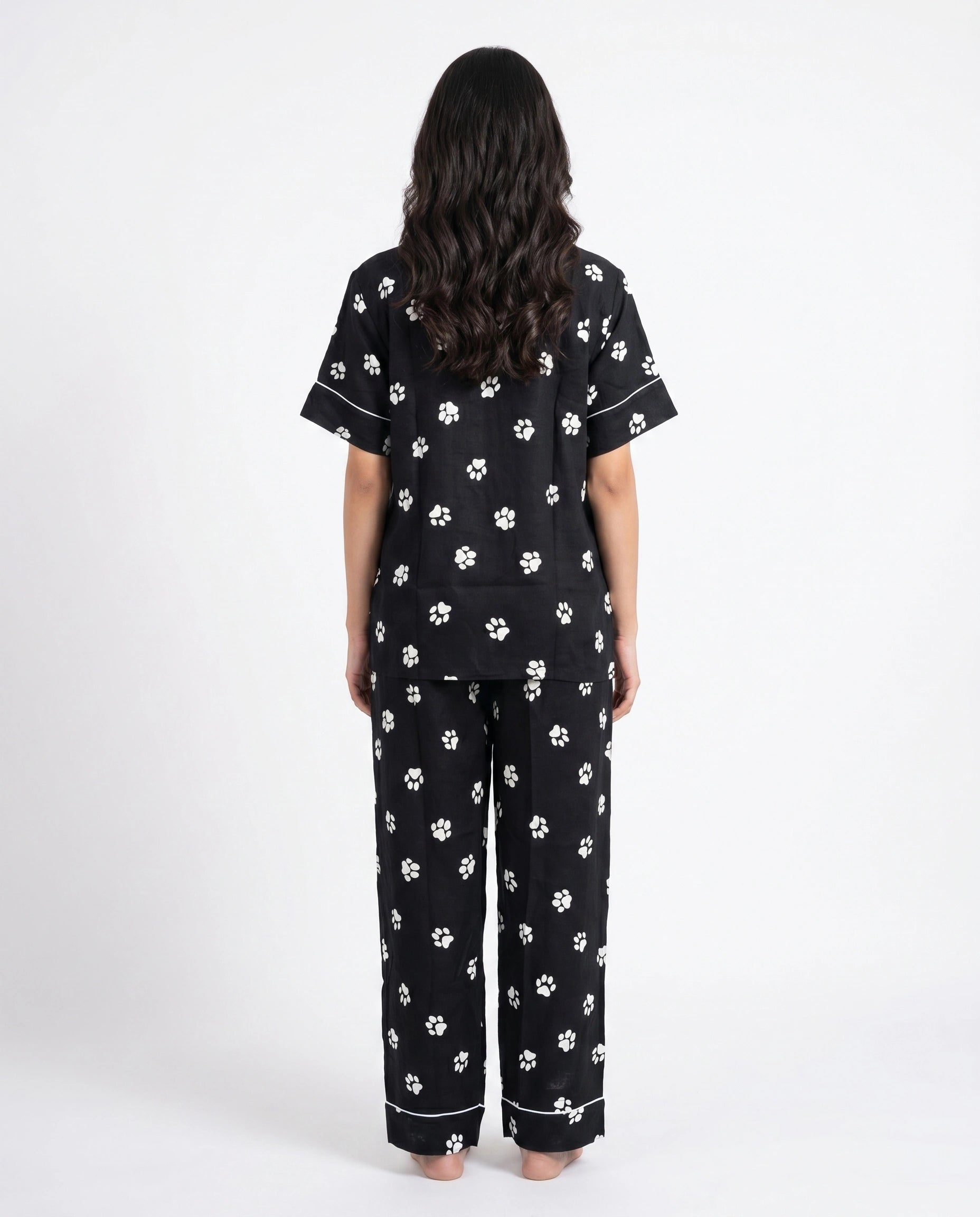 Linen Pajama Suit - Pawsette - Black
