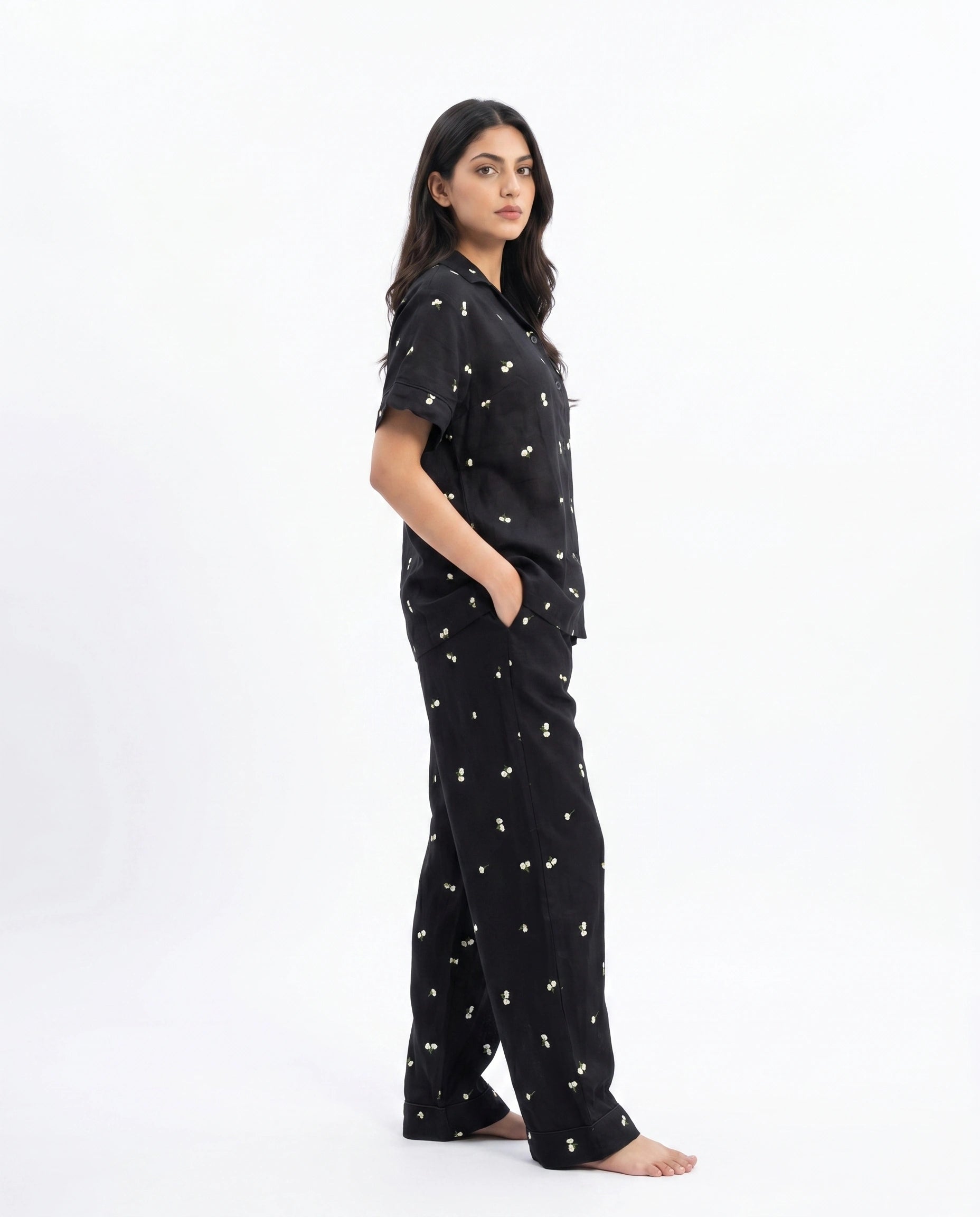 Linen Pajama Suit - Moonlight Bloom