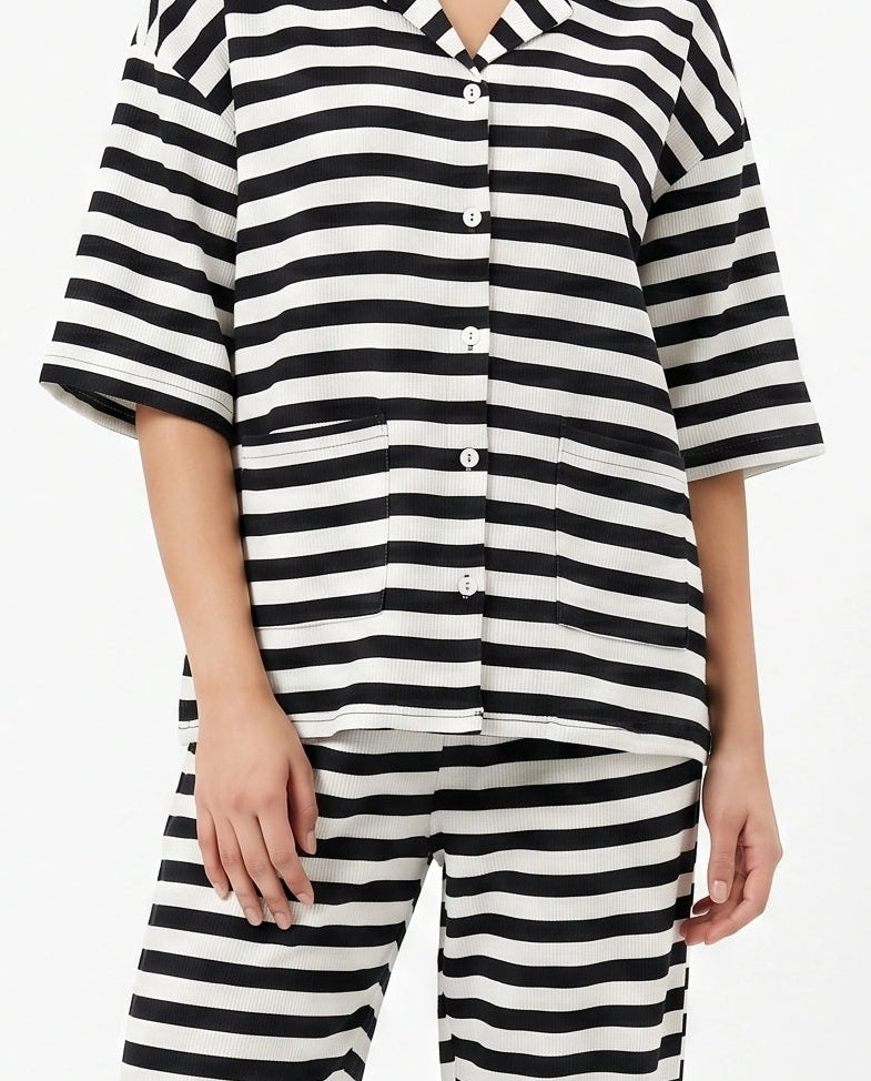 Summer Loungewear Set - Monroe Stripe - Black