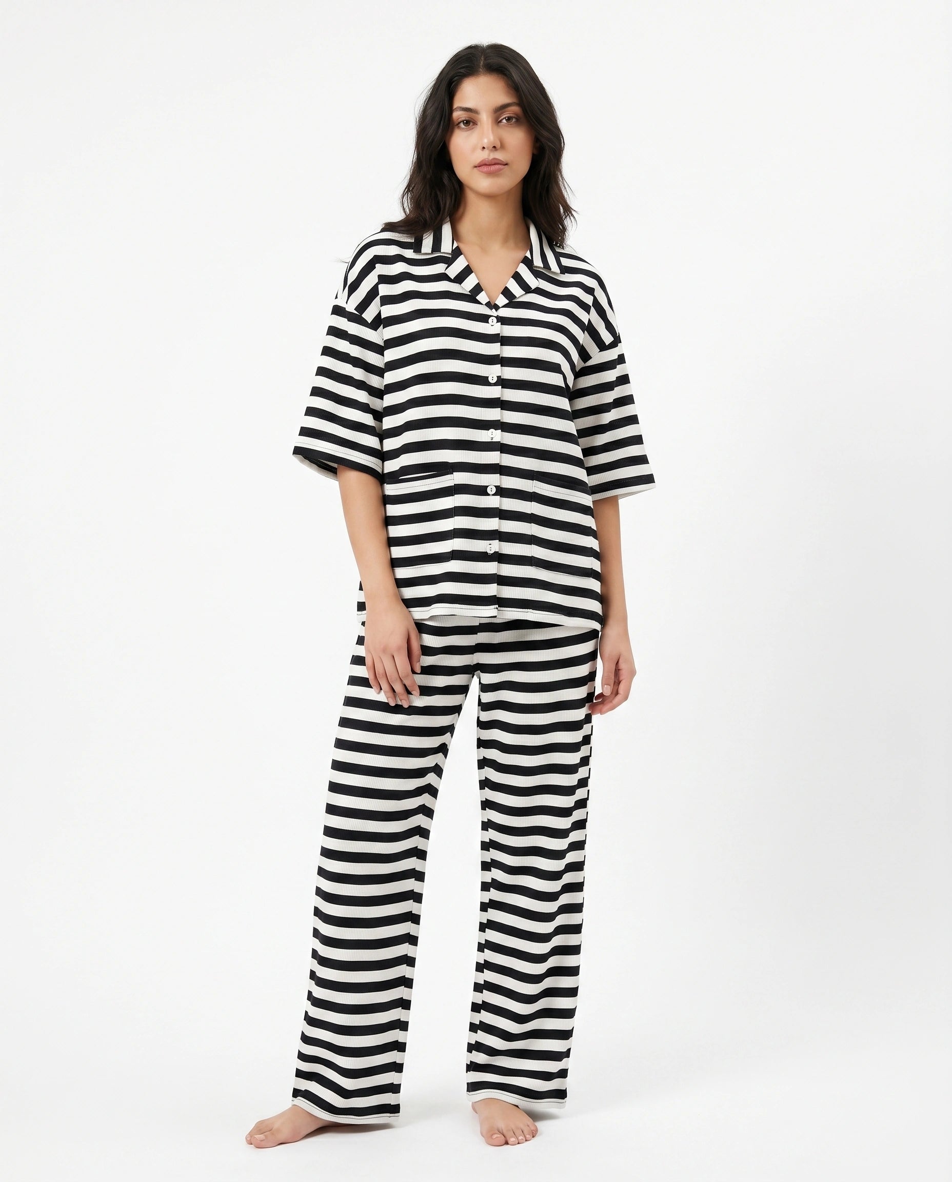 Summer Loungewear Set - Monroe Stripe - Black