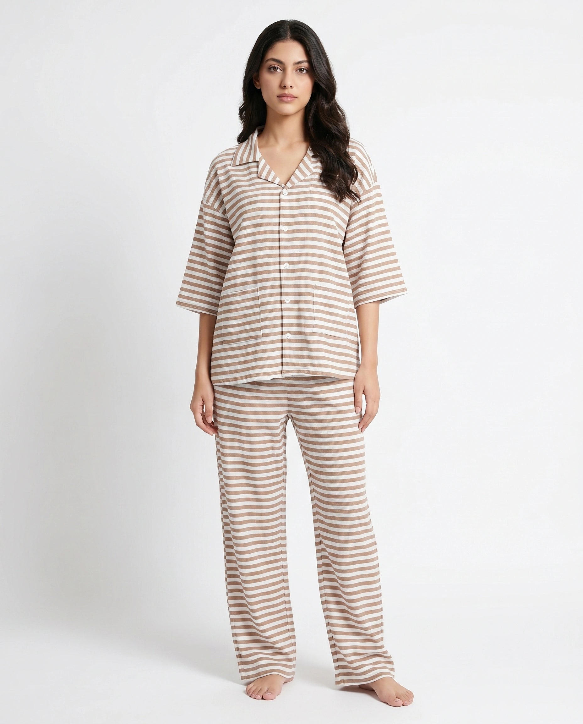 Summer Loungewear Set - Monroe Stripe - Brown
