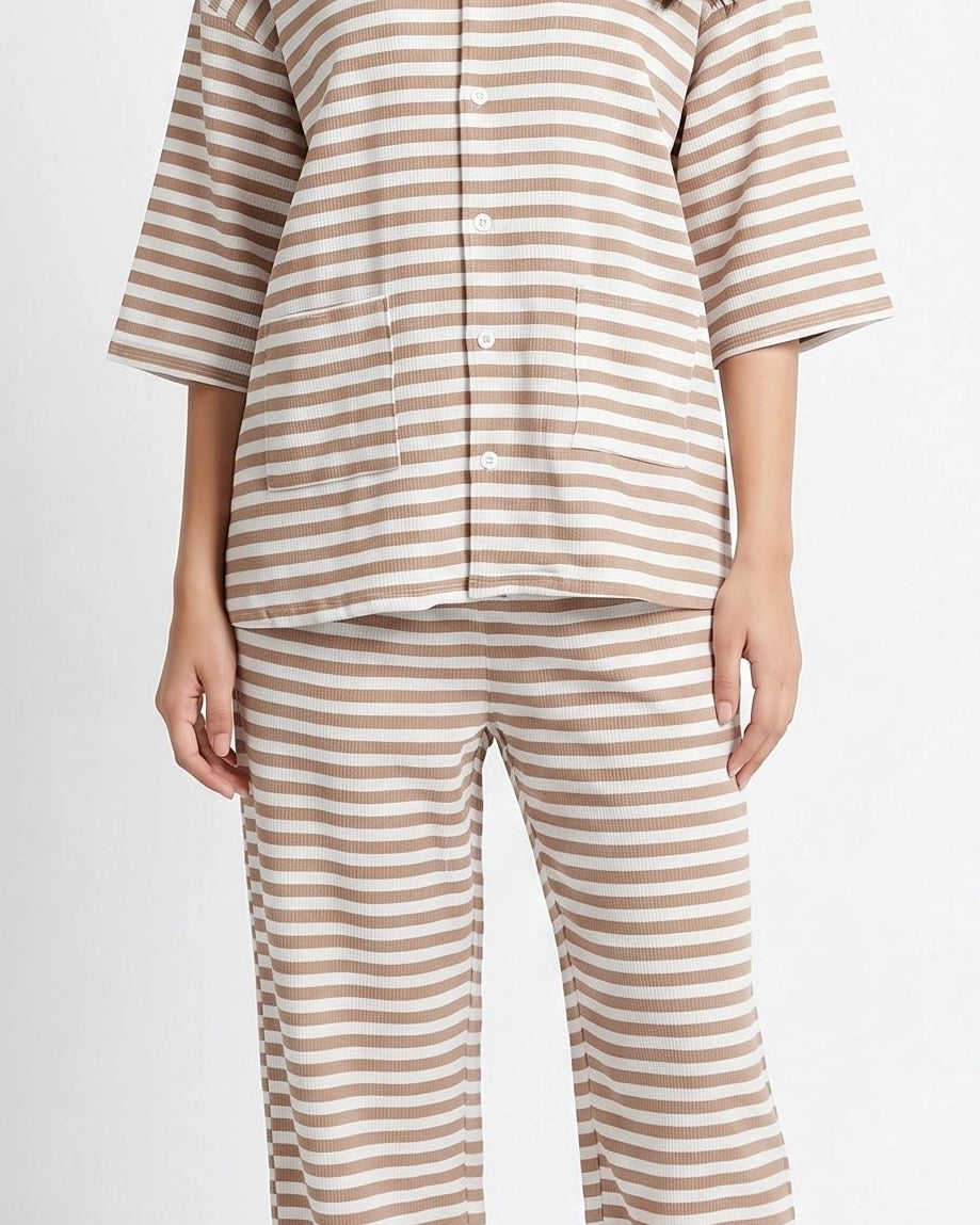Summer Loungewear Set - Monroe Stripe - Brown