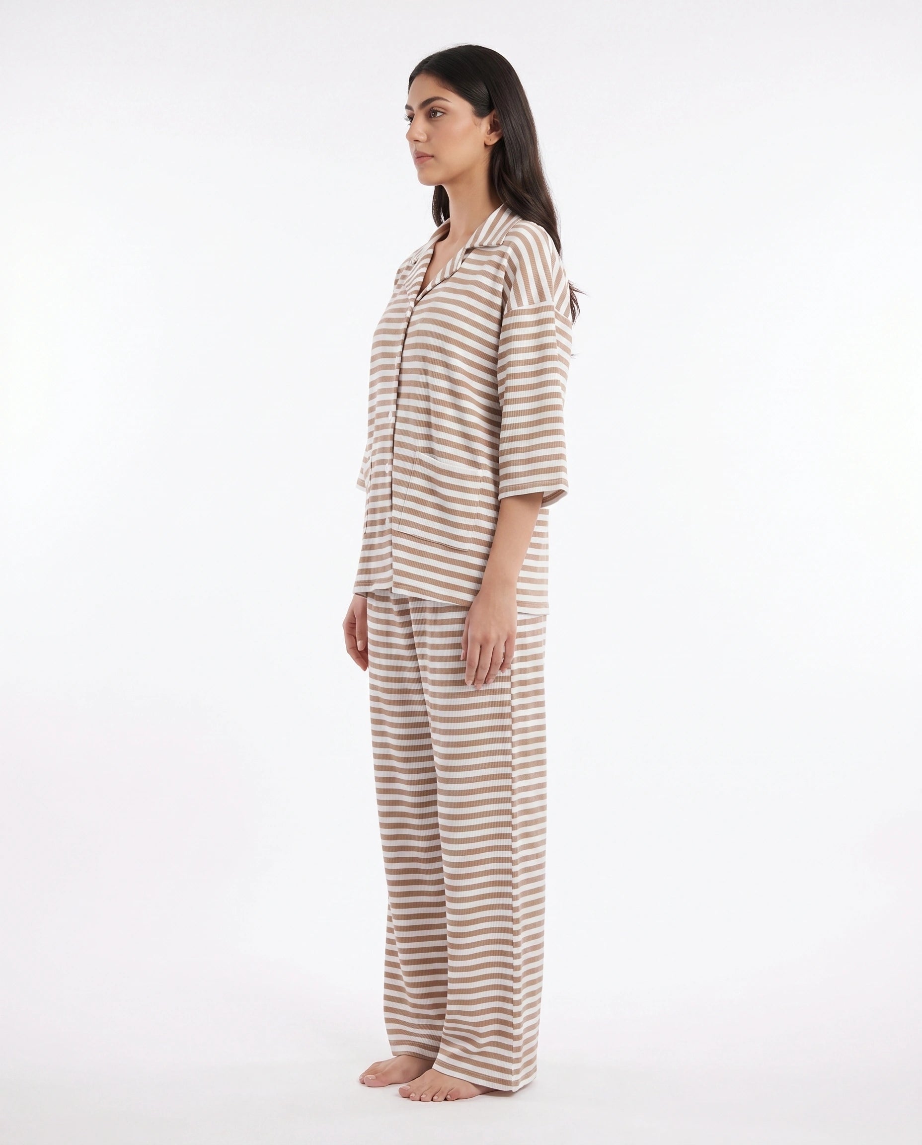 Summer Loungewear Set - Monroe Stripe - Brown
