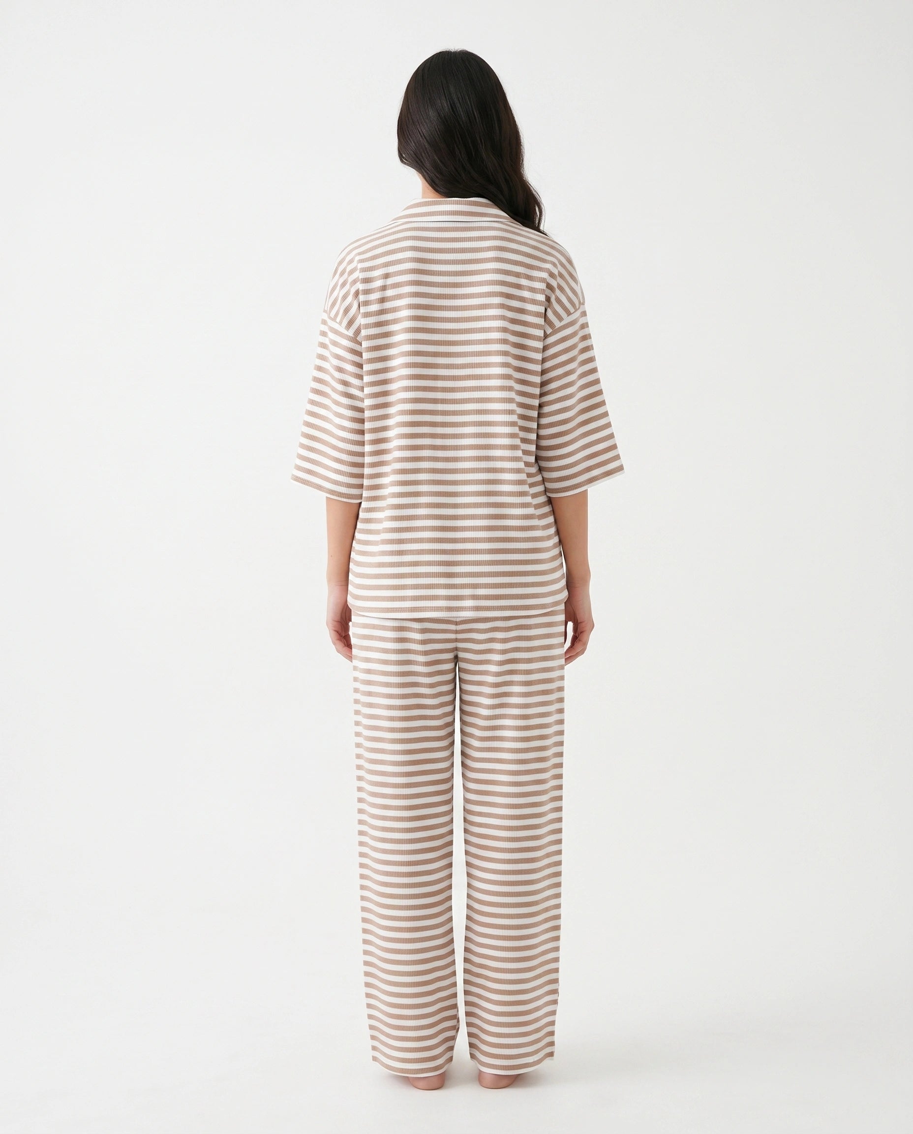 Summer Loungewear Set - Monroe Stripe - Brown
