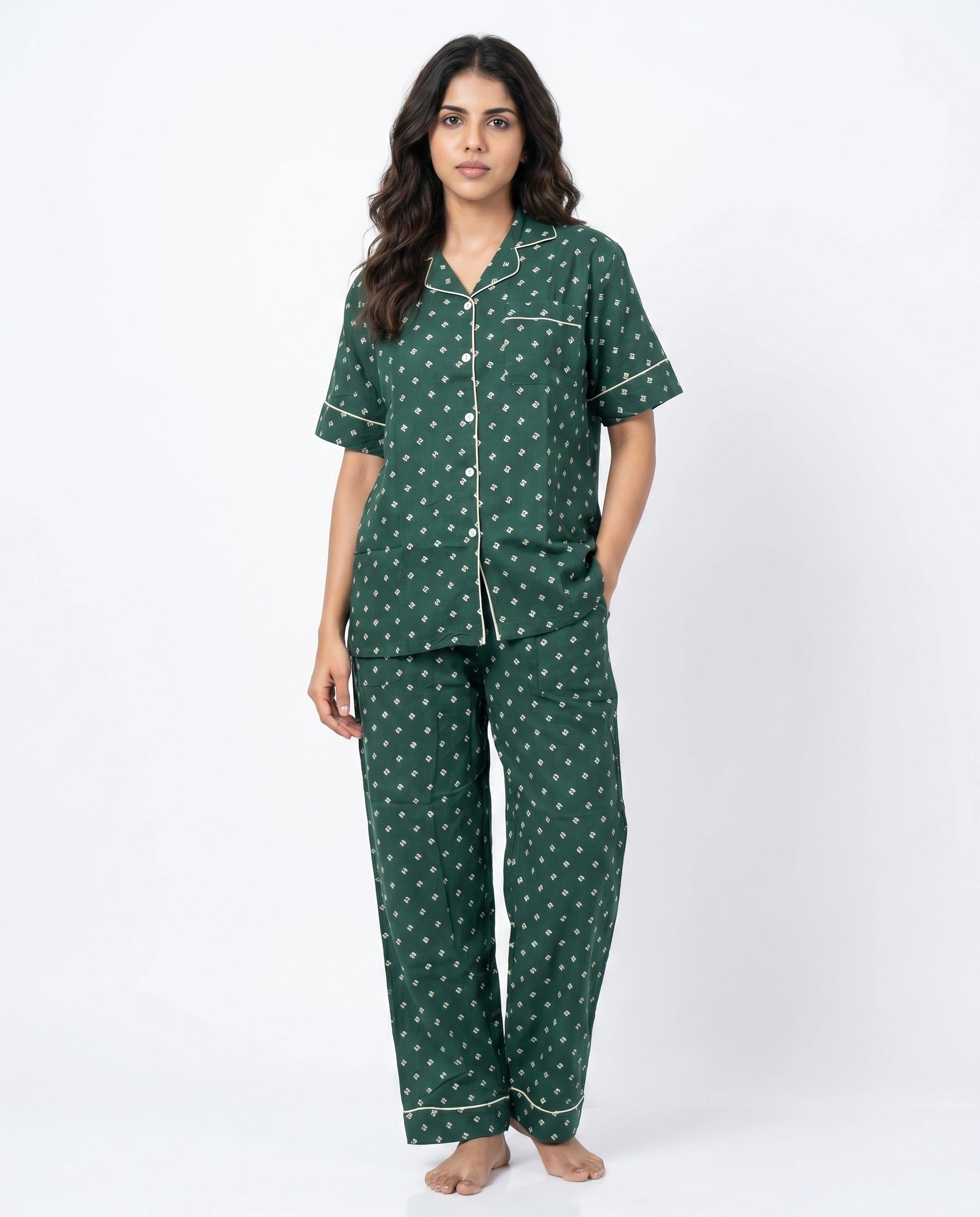 Linen Pajama Suit - Emerald Ease