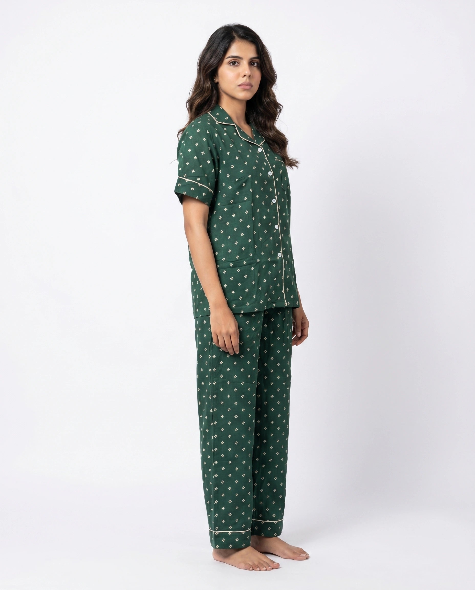 Linen Pajama Suit - Emerald Ease