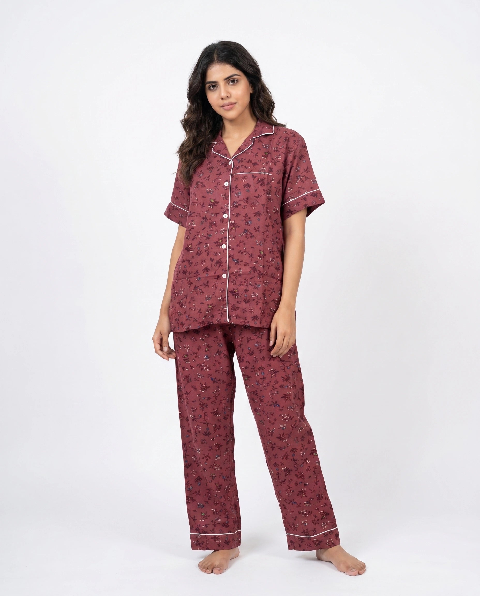 Linen Pajama Suit - Roselle Charm