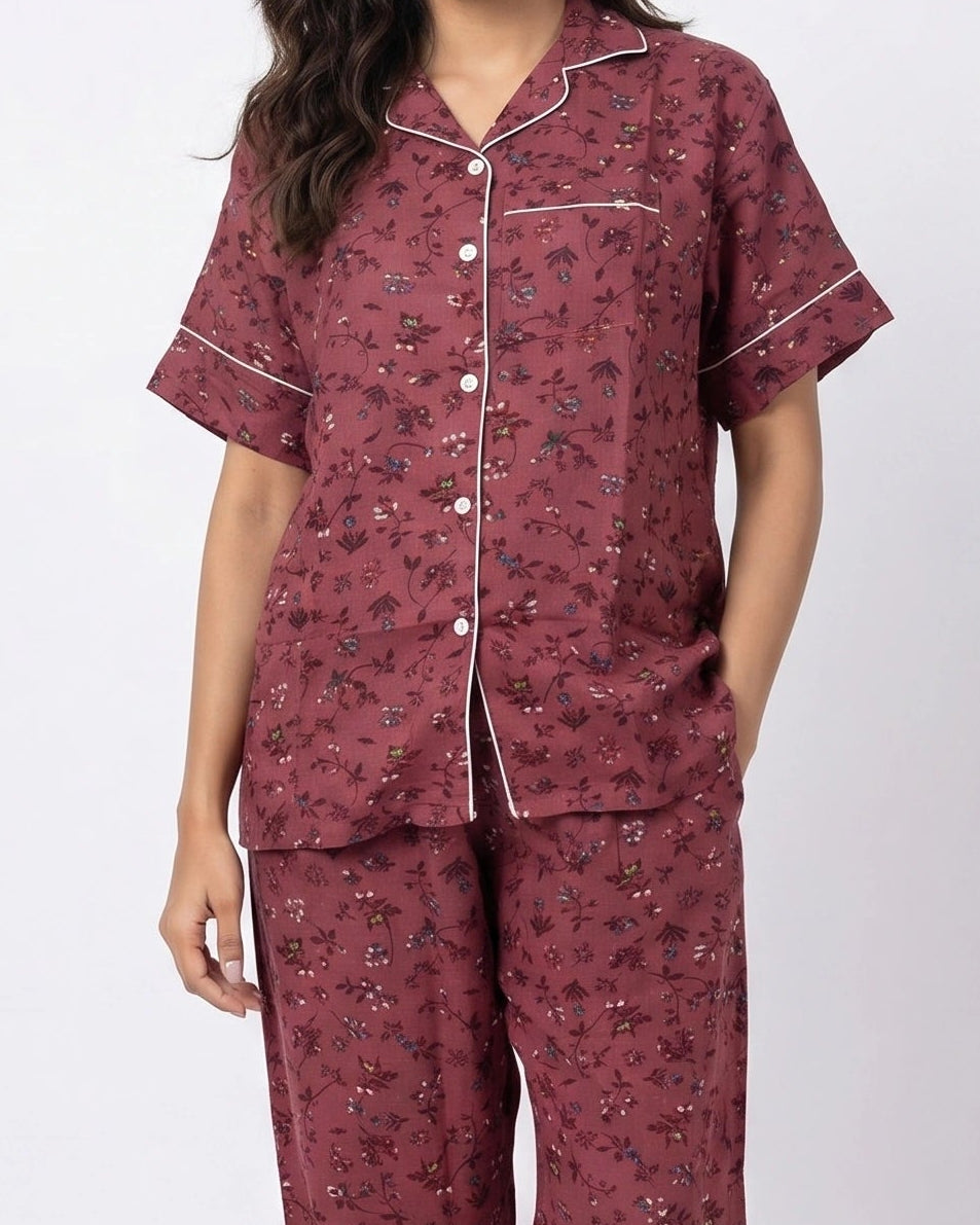 Linen Pajama Suit - Roselle Charm