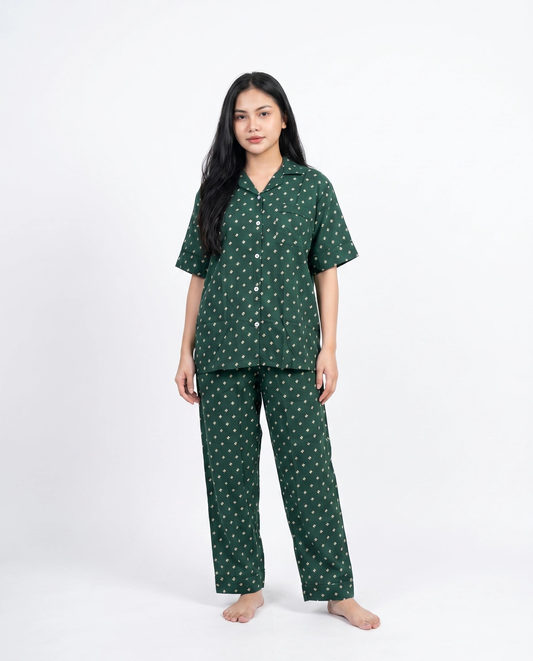 Linen Pajama Suit - Emerald Bloom