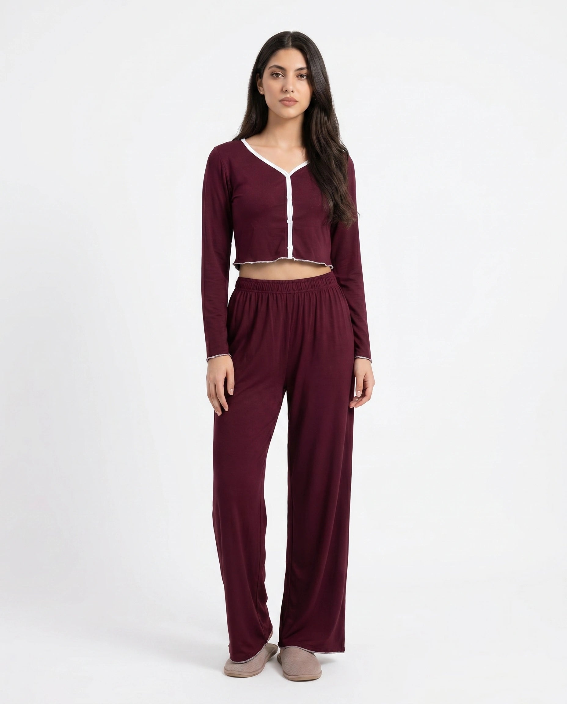 Cotton PJ Set - Velour - Maroon