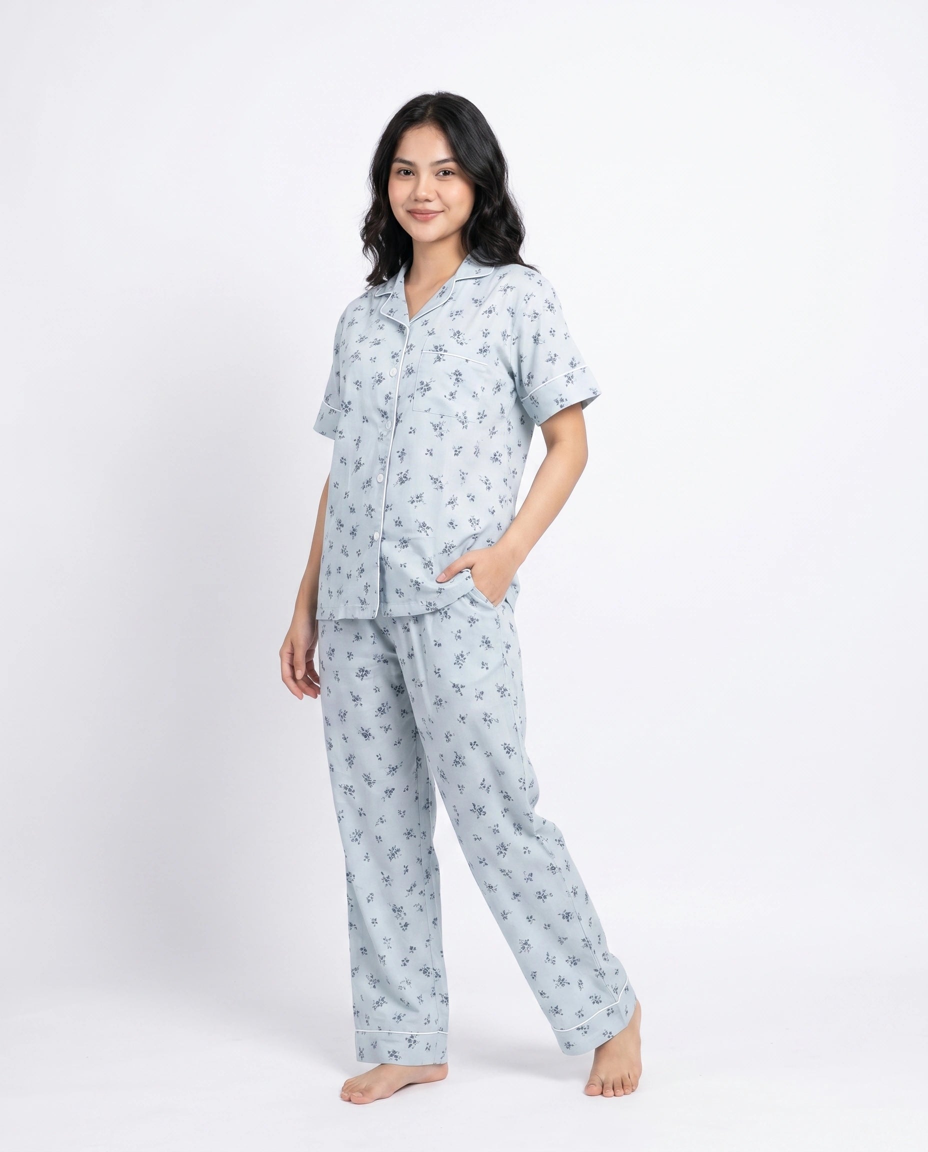 Linen Pajama Suit - Floren - Sky Blue