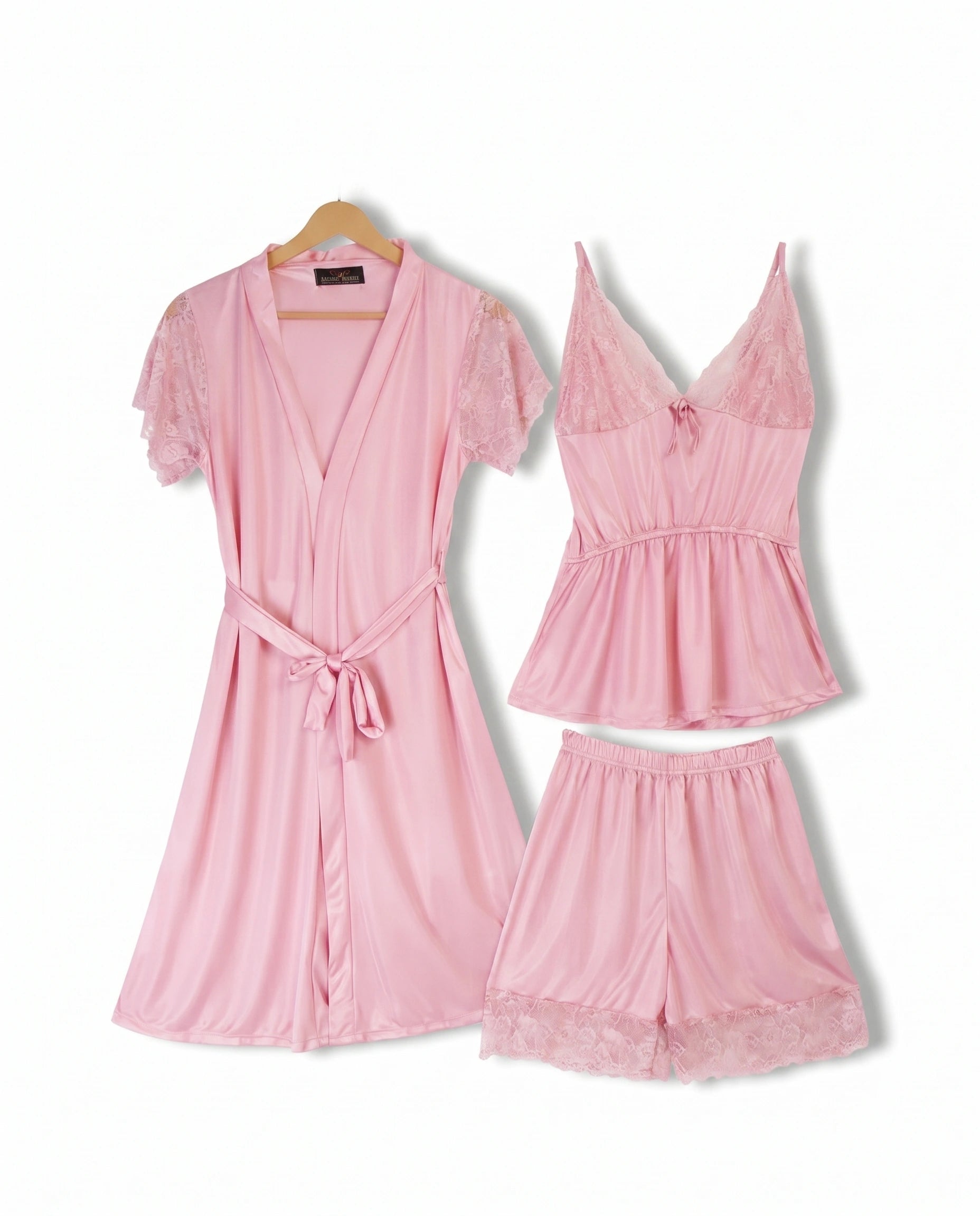 Silk Pajama Suit with Gown - Midnight Blush