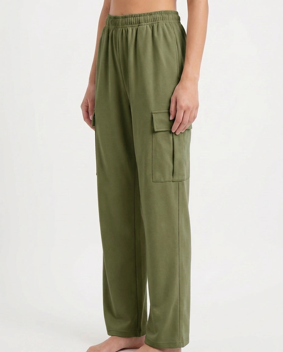 Cotton Terry Cargo Trouser - Green