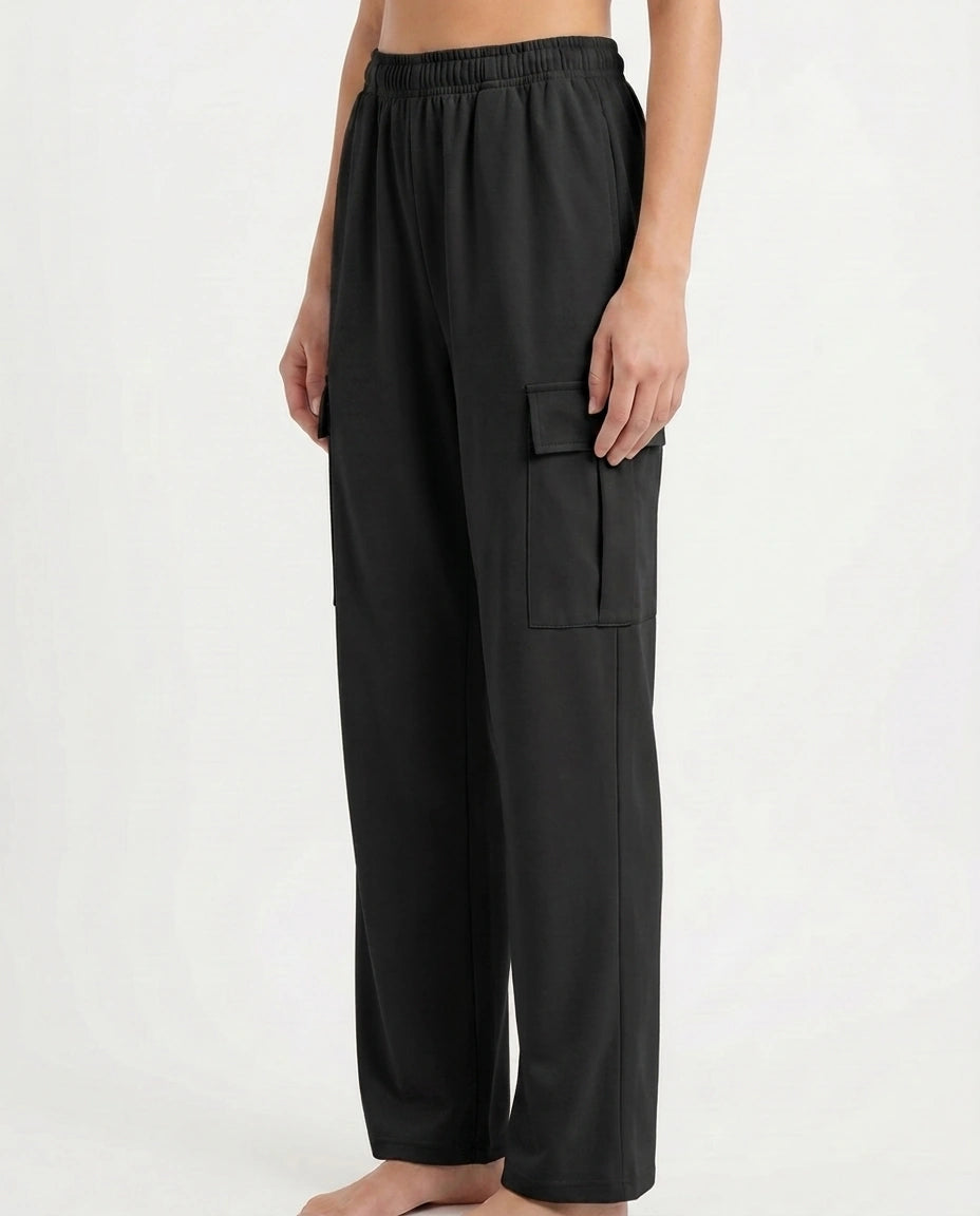 Cotton Terry Cargo Trouser - Black