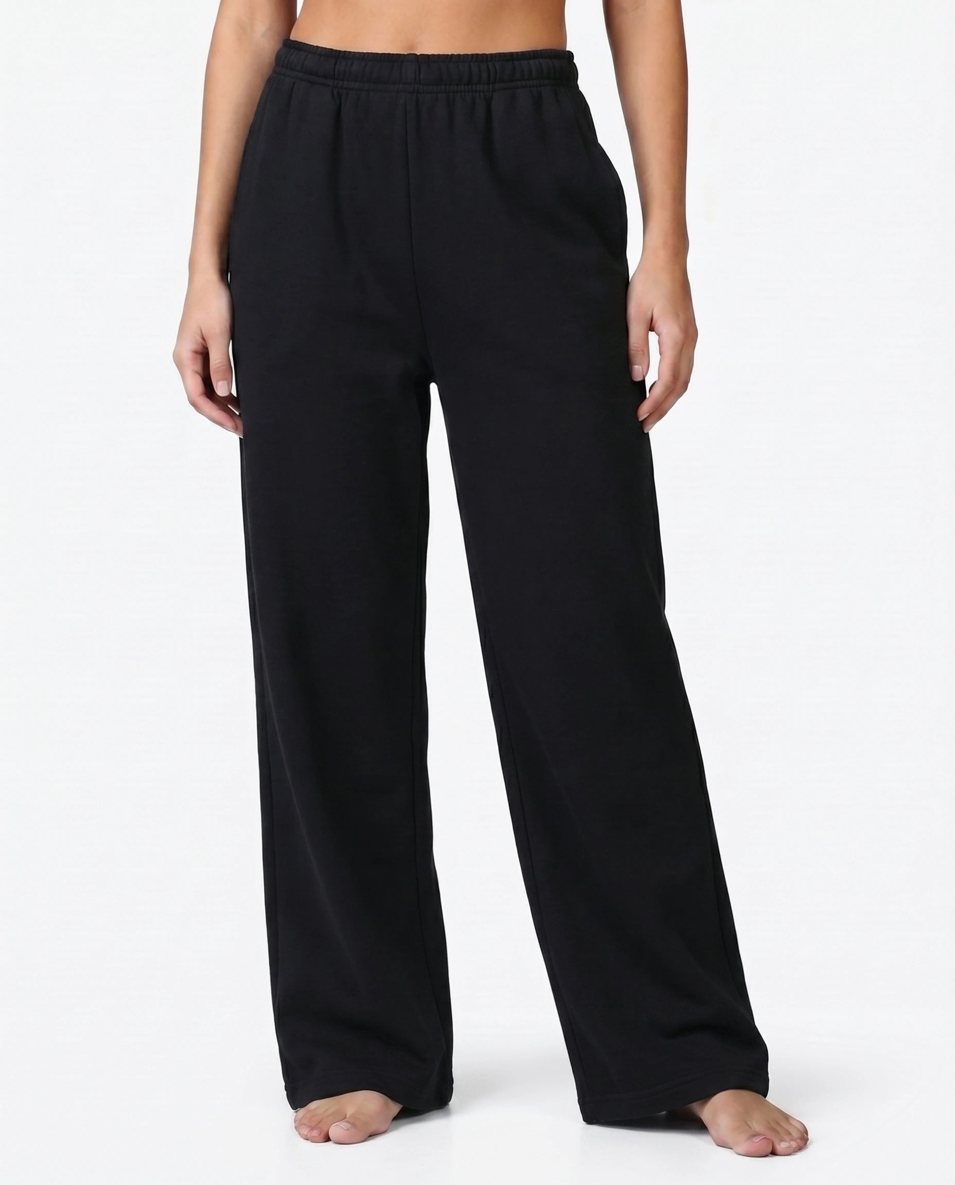 Cotton Terry Wide Leg Trouser - Black