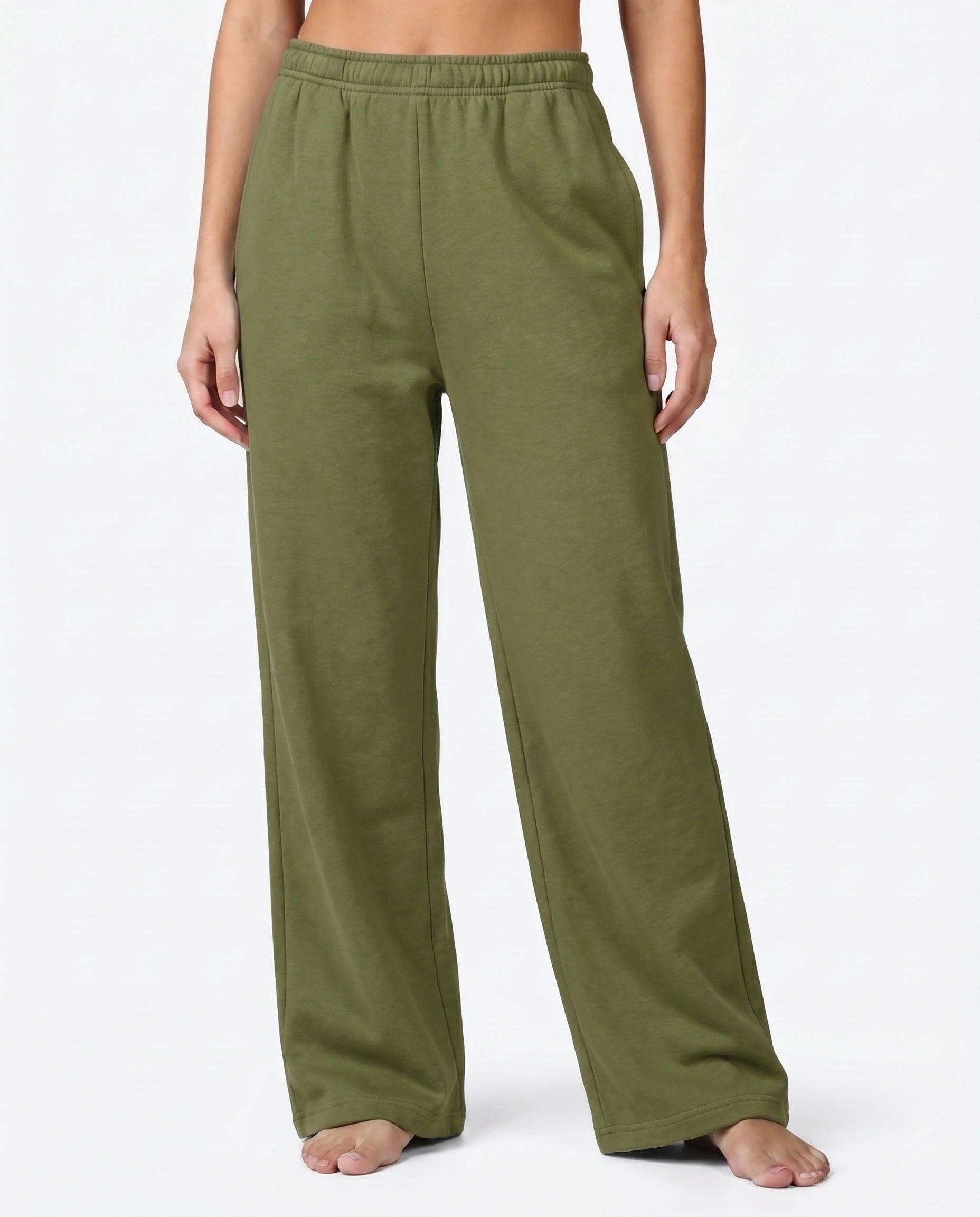 Cotton Terry Wide Leg Trouser - Green