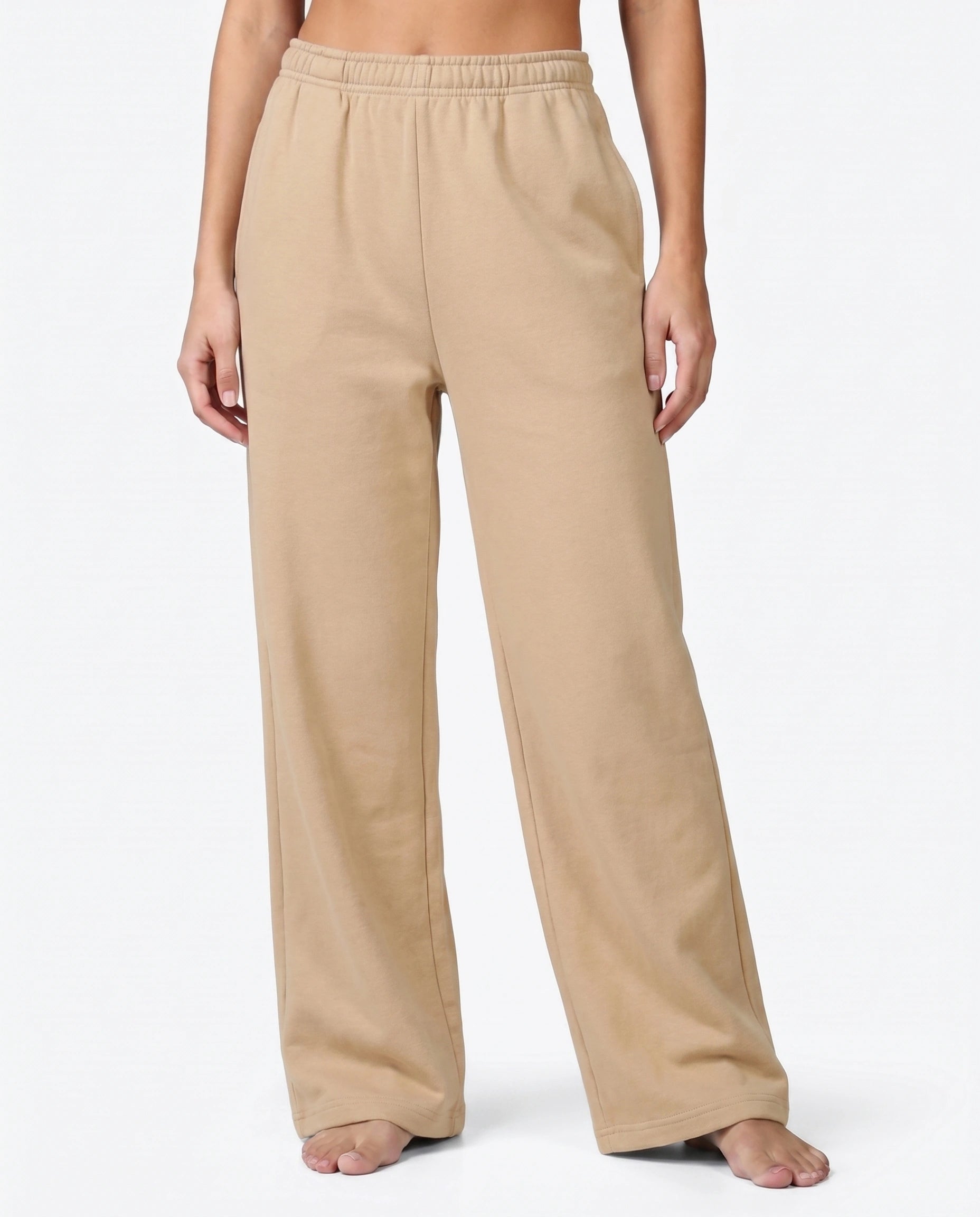 Cotton Terry Wide Leg Trouser - Beige