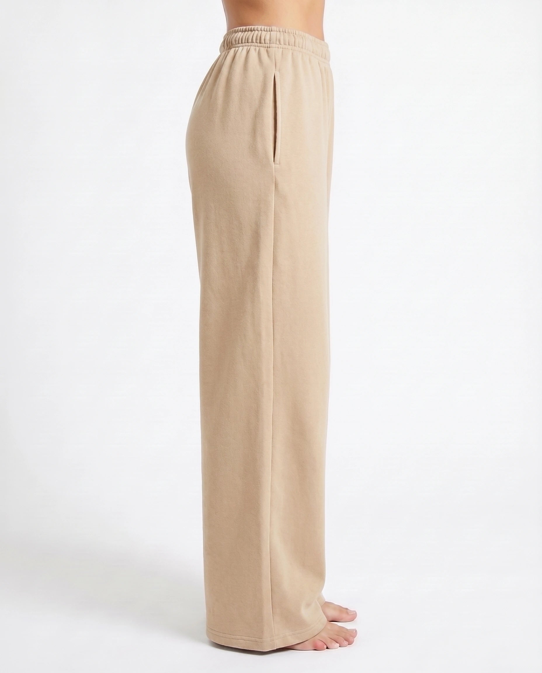 Cotton Terry Wide Leg Trouser - Beige