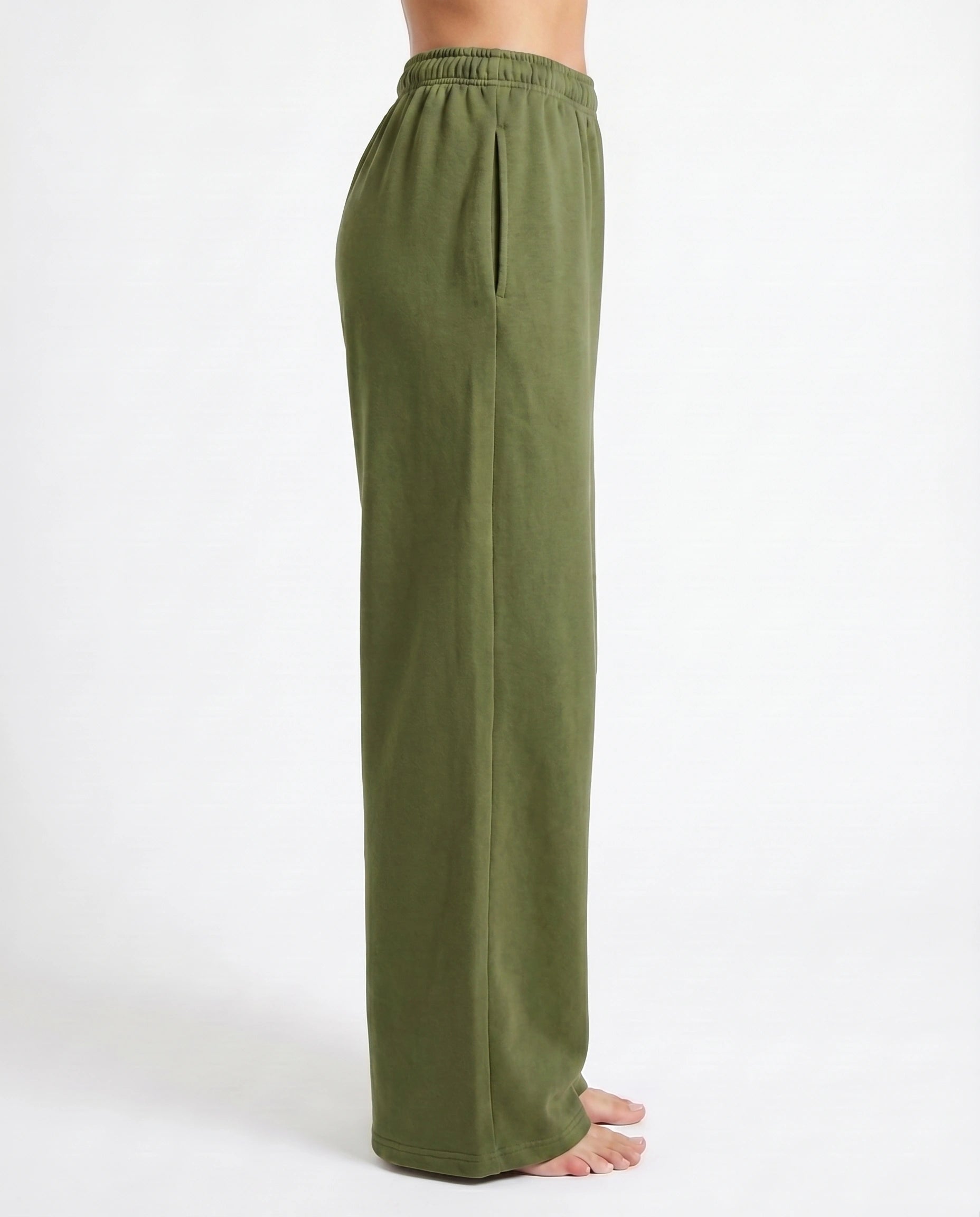 Cotton Terry Wide Leg Trouser - Green