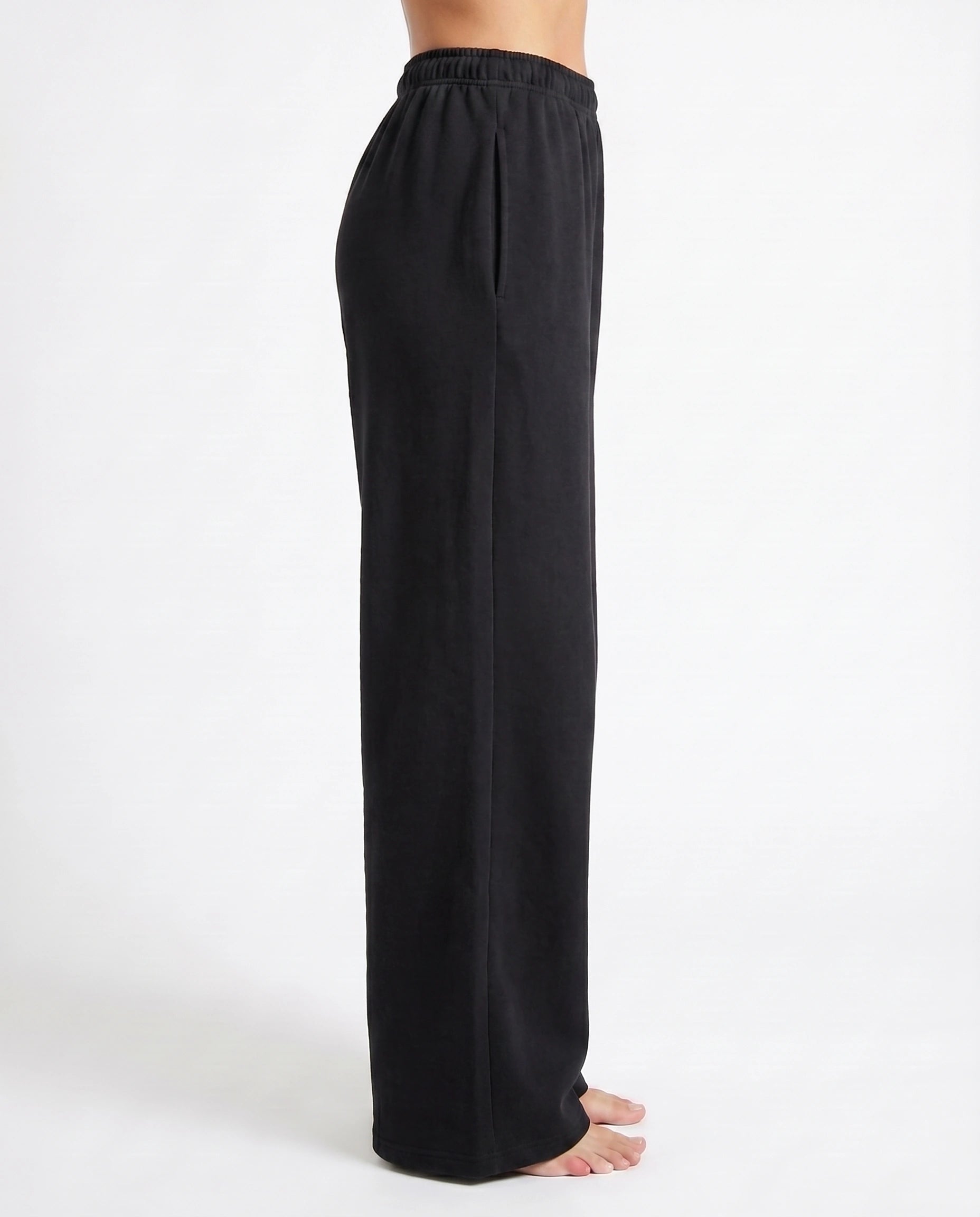 Cotton Terry Wide Leg Trouser - Black