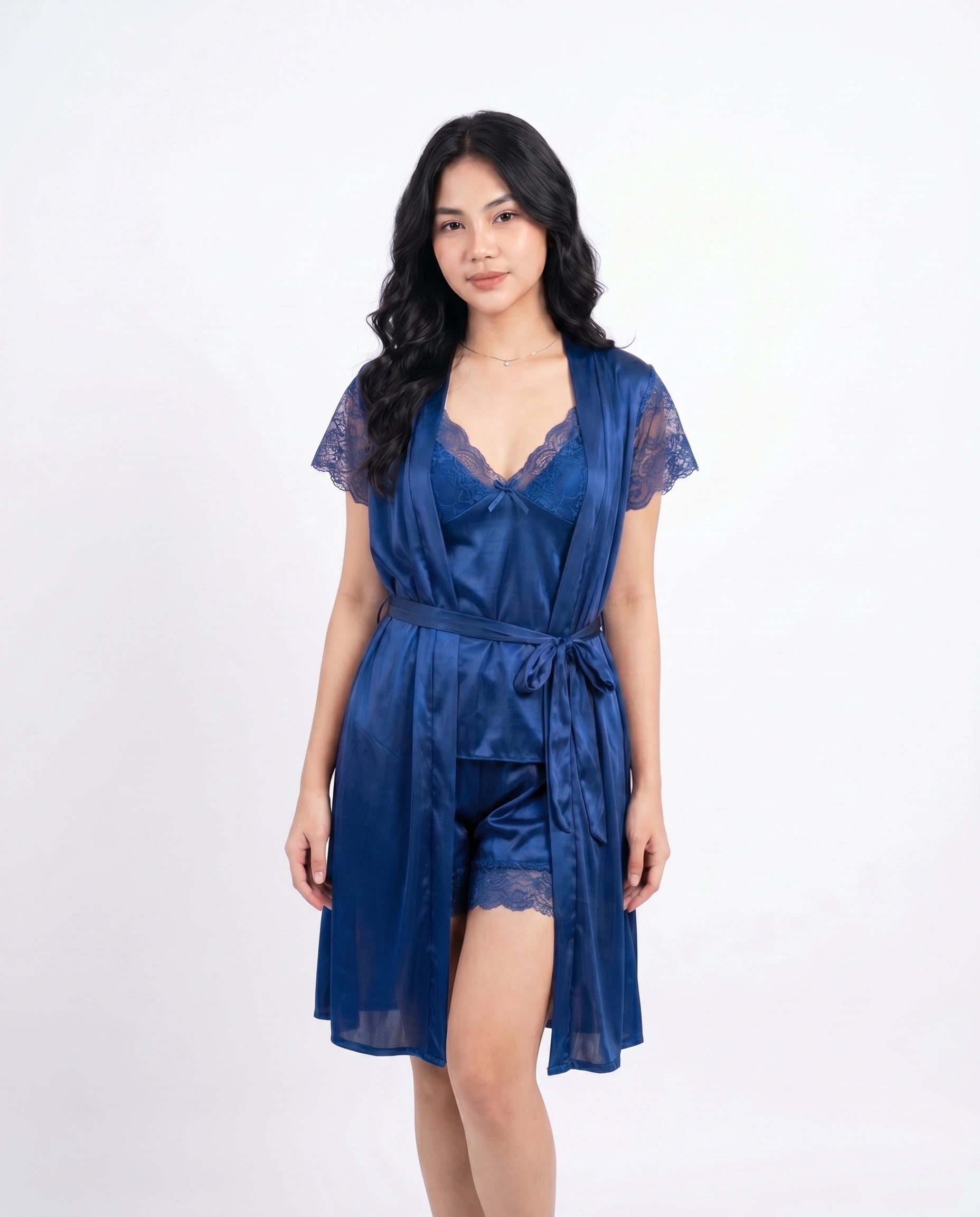 Silk Pajama Suit with Gown - Midnight Blush
