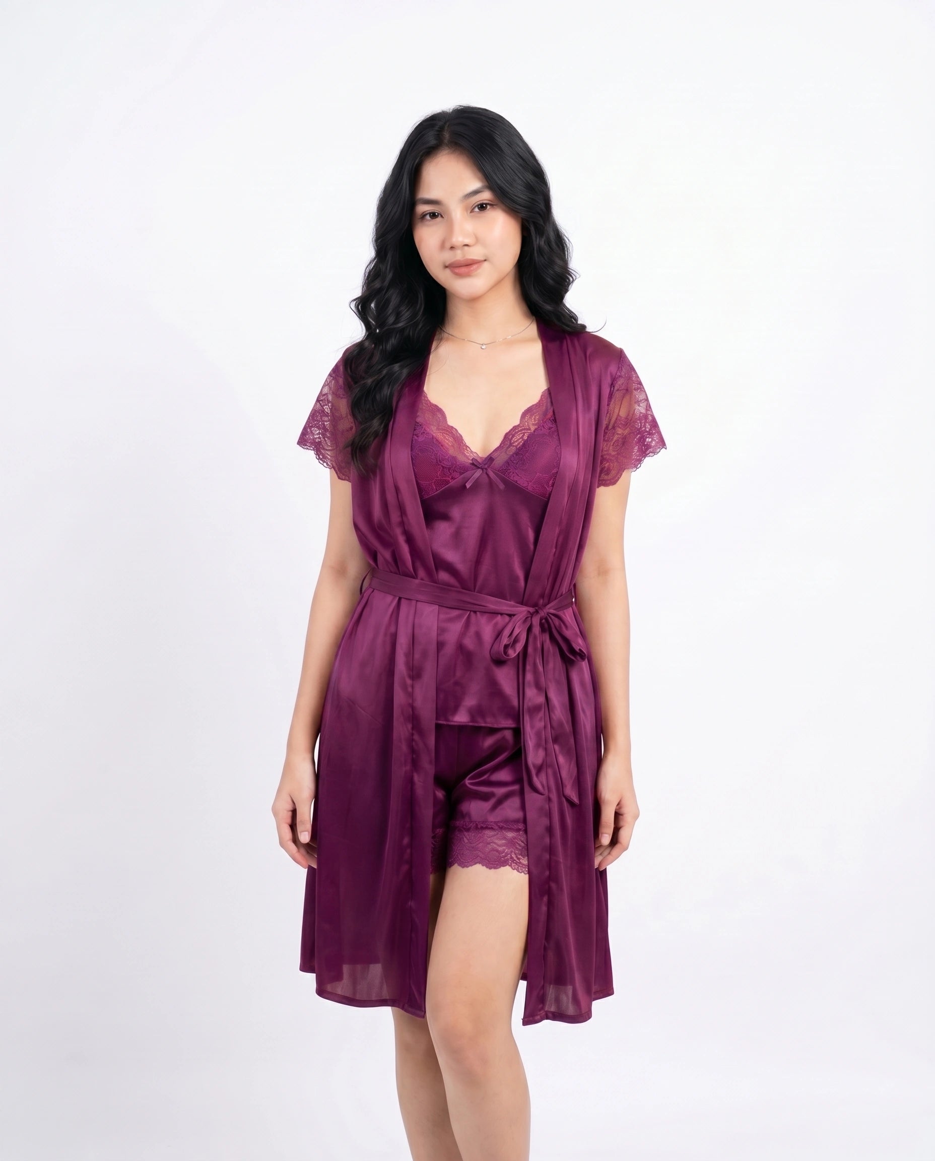 Silk Pajama Suit with Gown - Midnight Blush