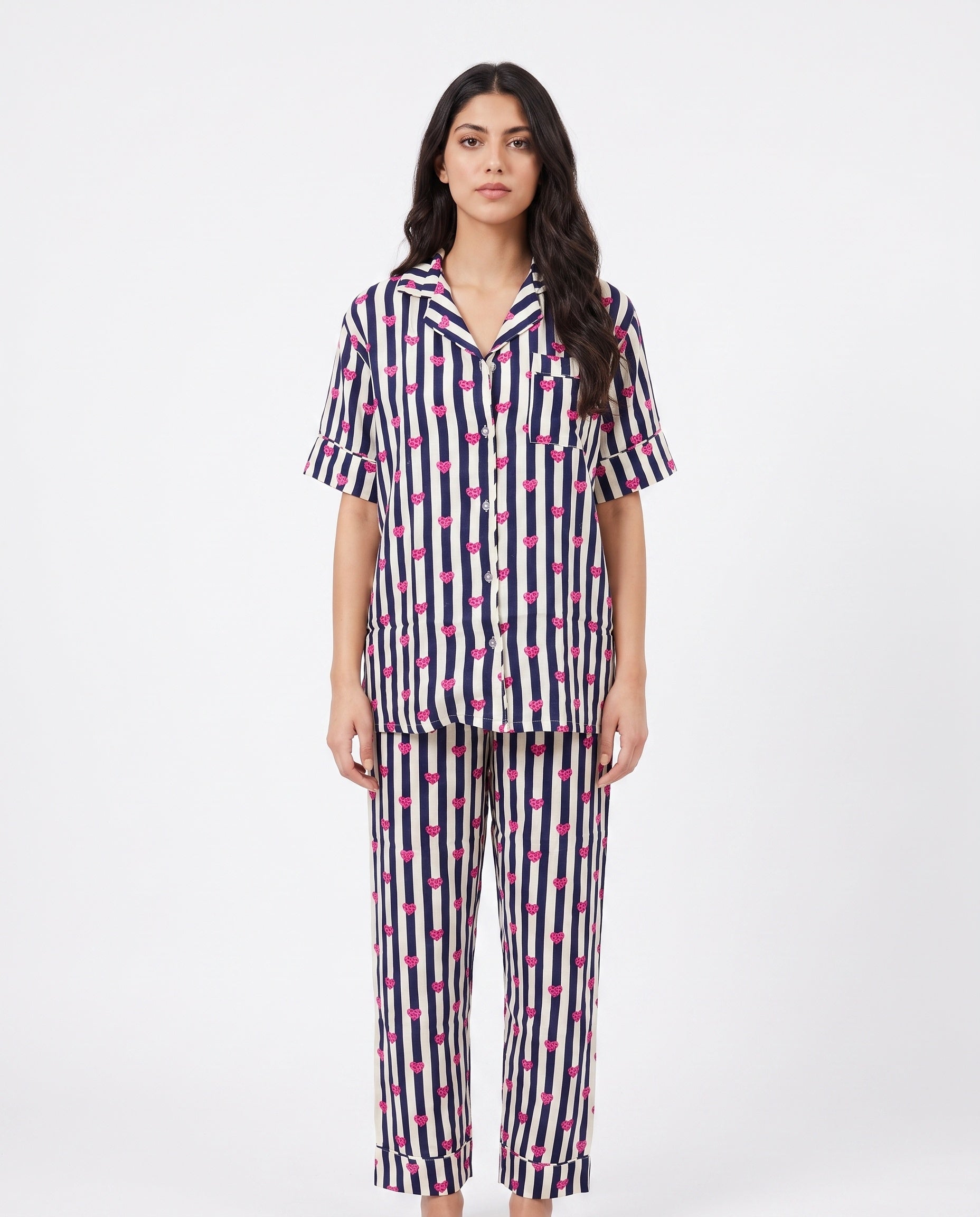 Linen Pajama Suit - Midnight Stripe