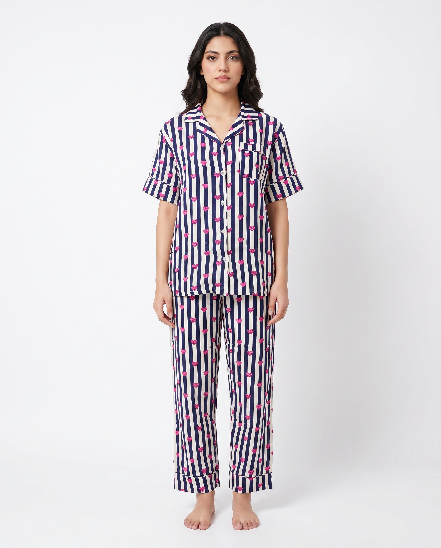 Linen Pajama Suit - Midnight Stripe