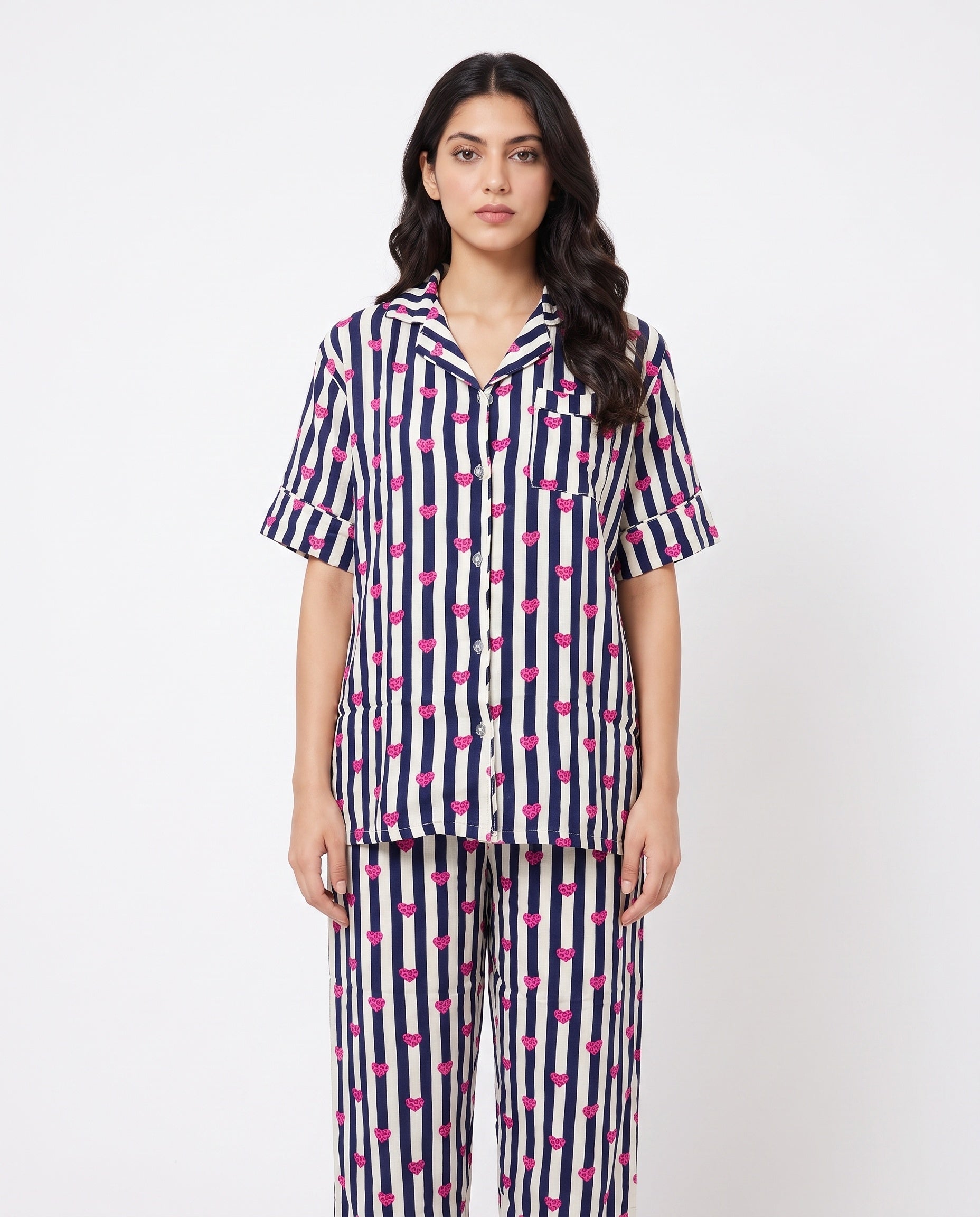 Linen Pajama Suit - Midnight Stripe