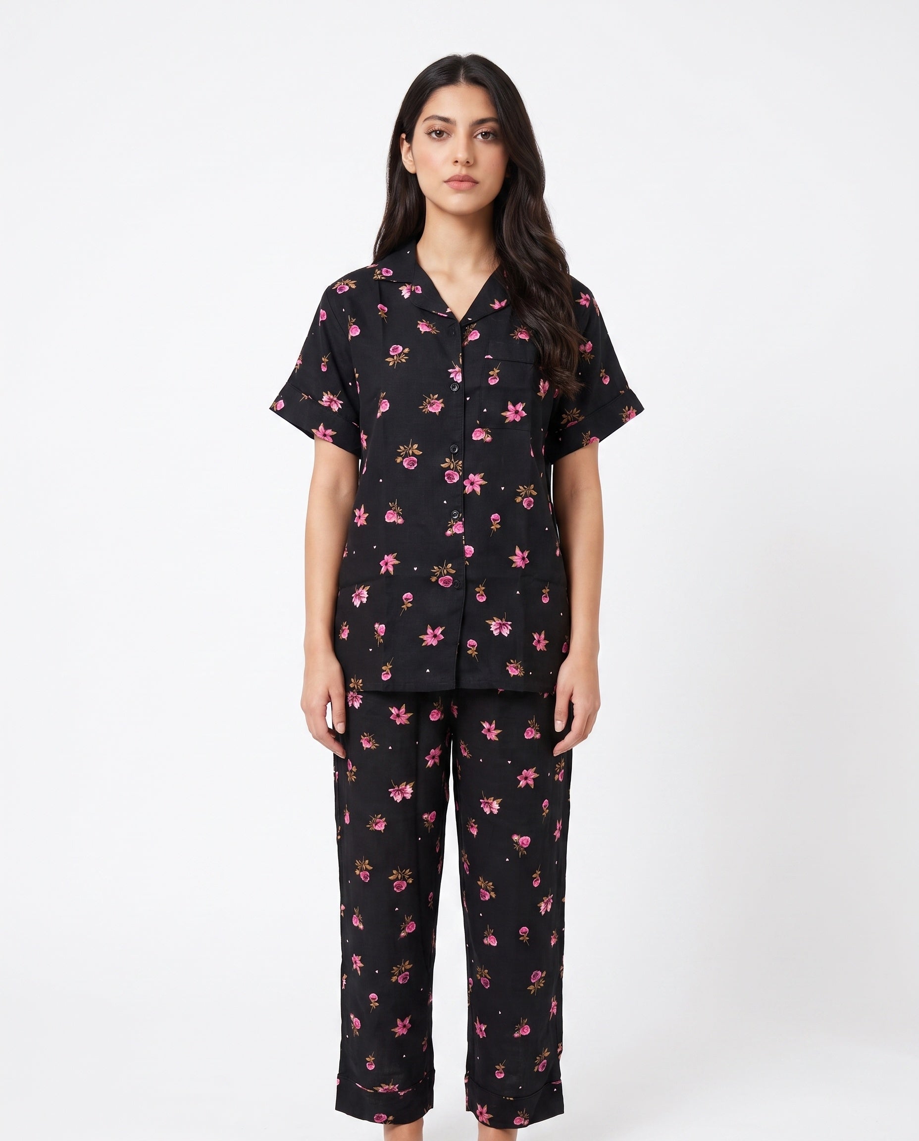 Linen Pajama Suit - Floral Dusk